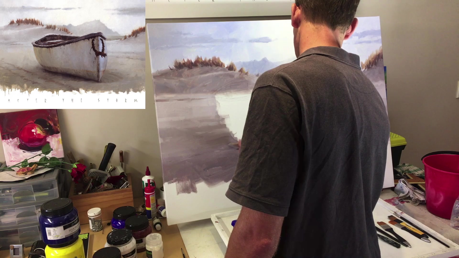 Step 30 — Sand details and tide lines (video frame from the lesson)