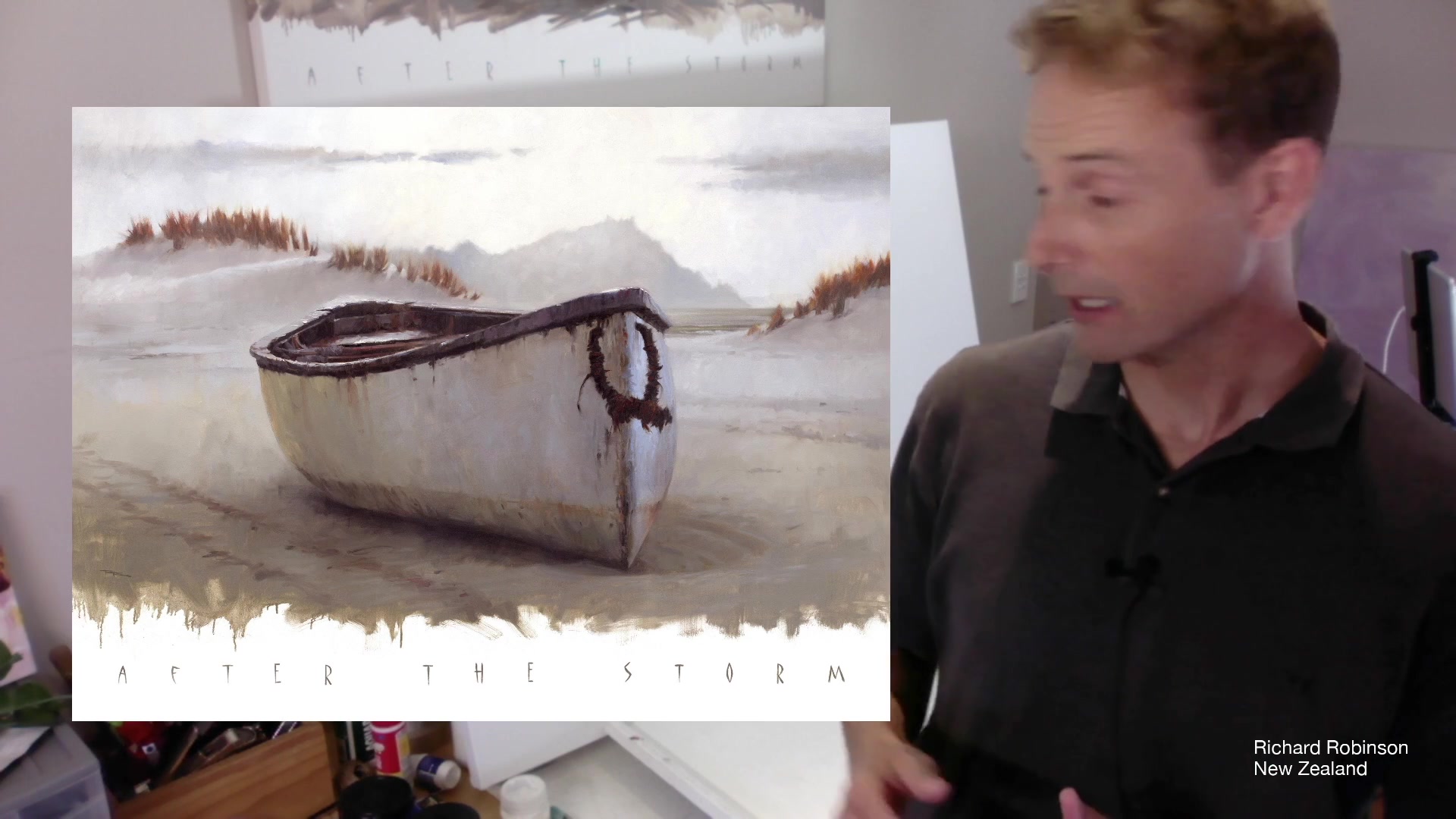 Step 1 — Canvas size and medium choice (video frame from the lesson)