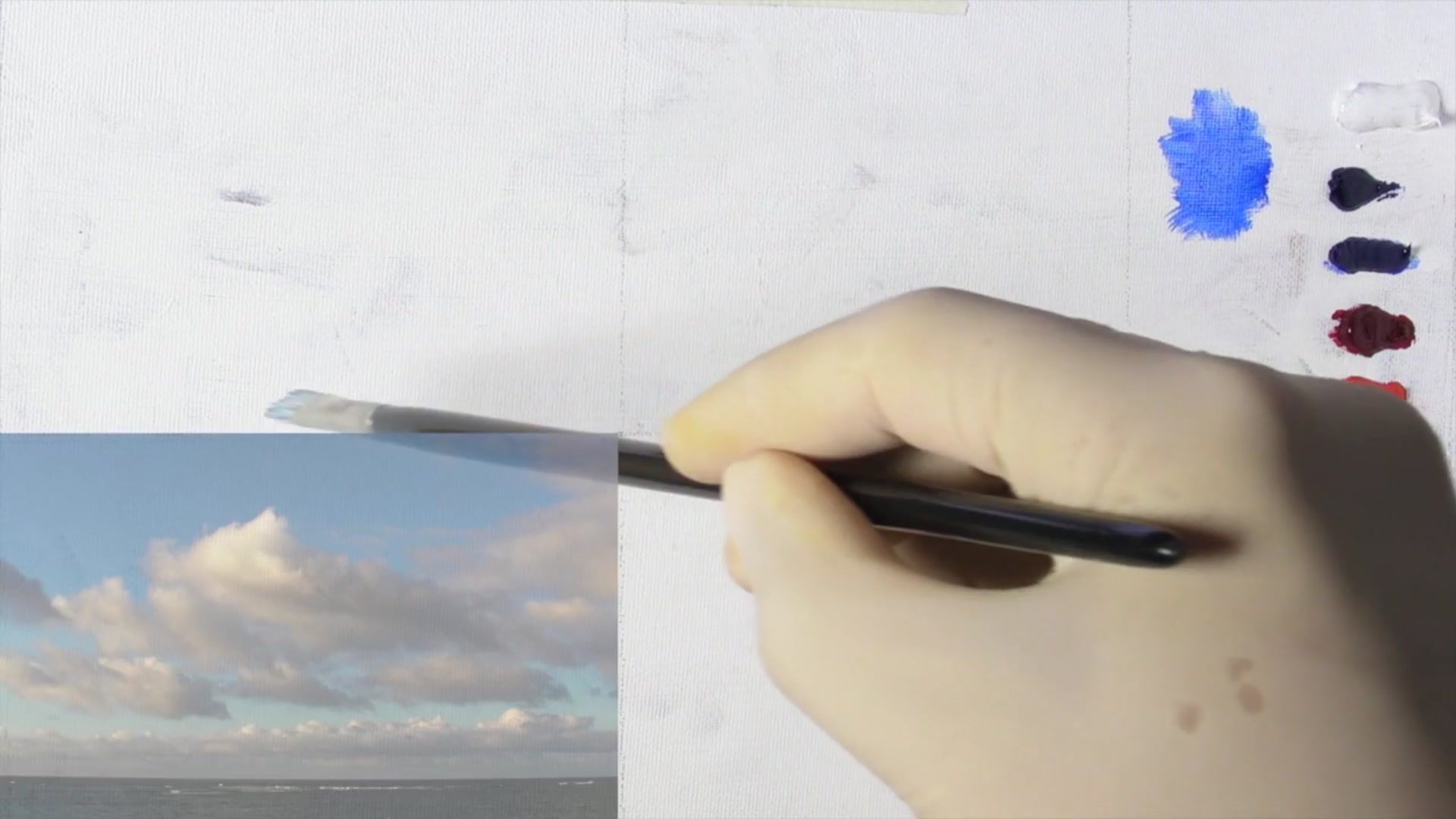 Step 4 — Painting Cloud Shadows and Halftones (video frame from the lesson)
