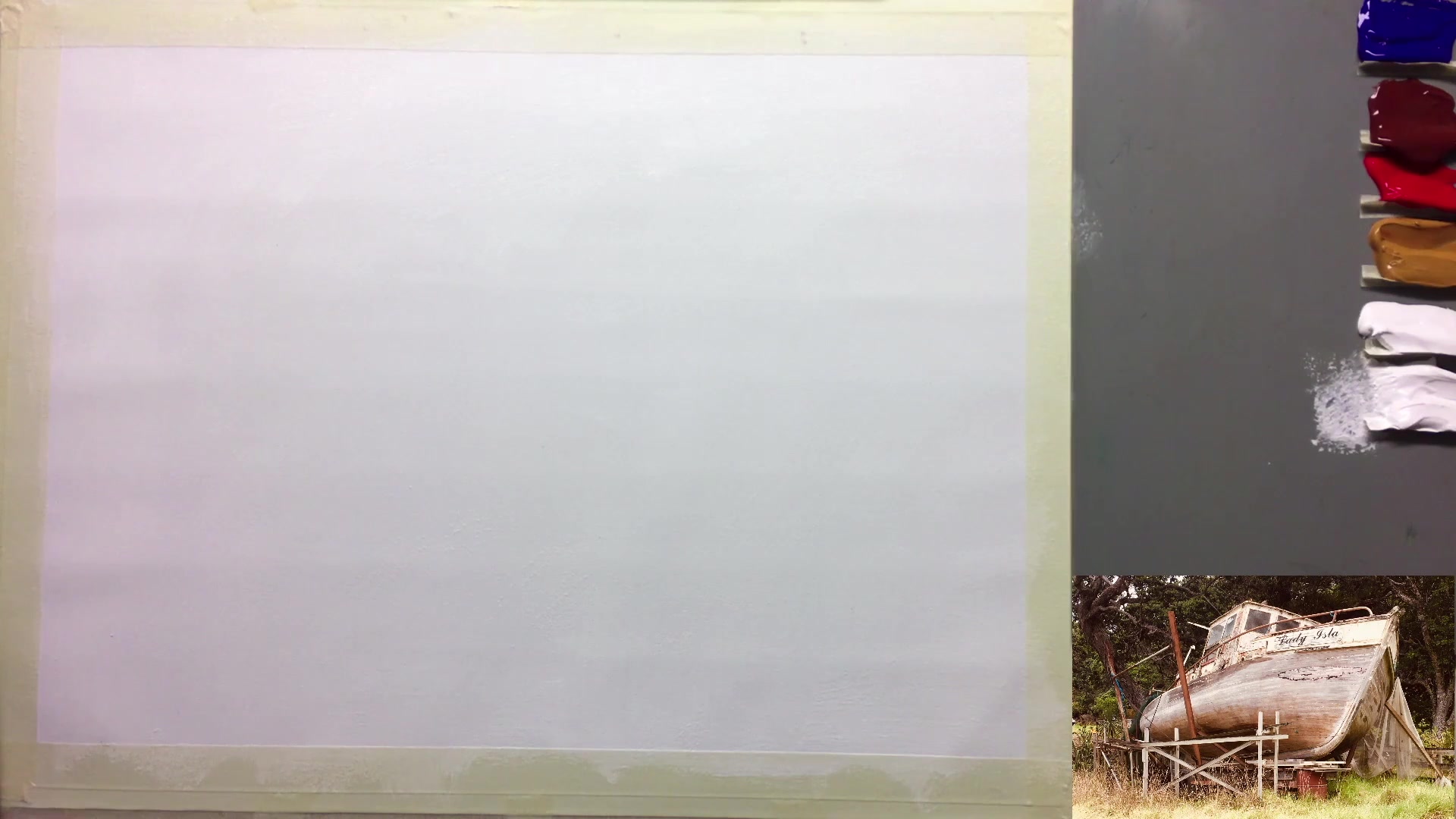Step 4 — Gestural background painting (video frame from the lesson)