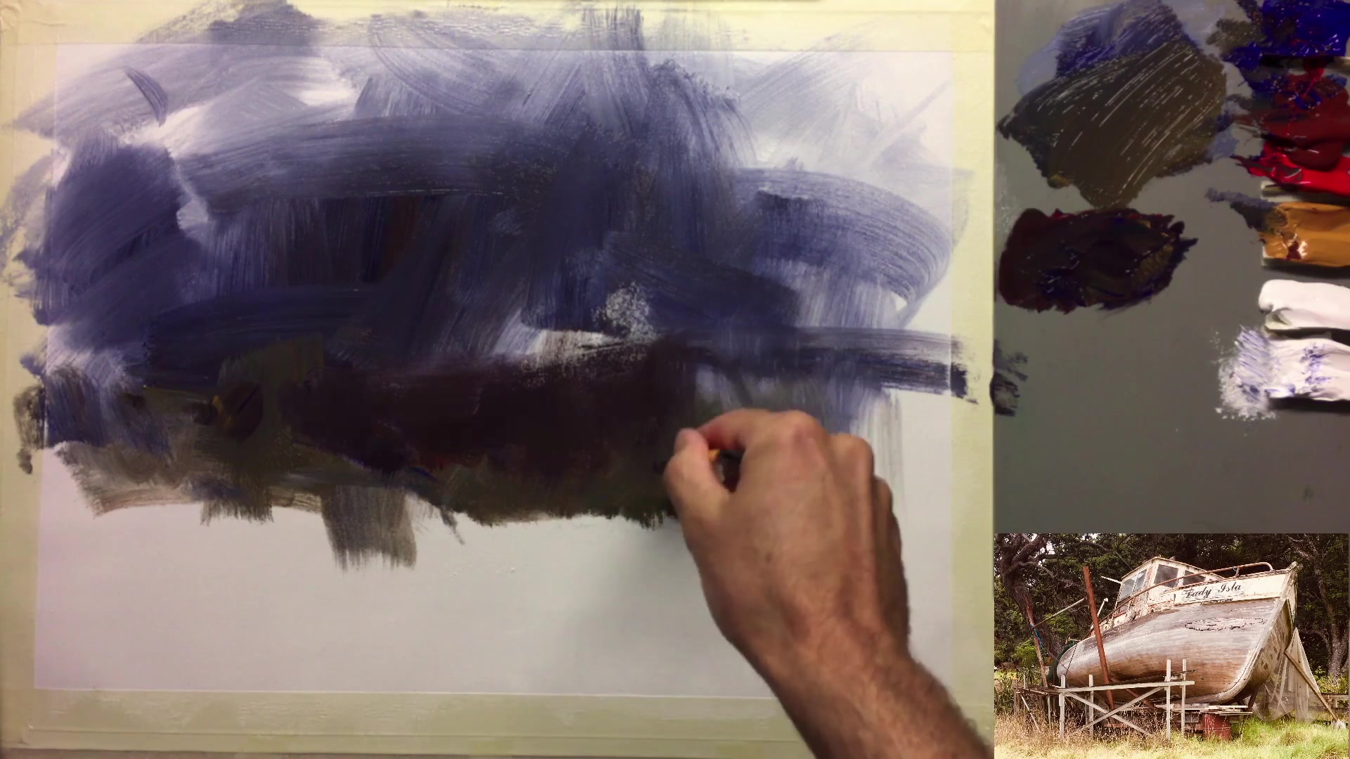 Step 6 — Adding texture with splattering (video frame from the lesson)