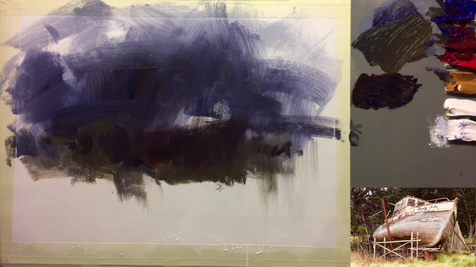Step 7 — Creating texture with splattering (video frame from the lesson)