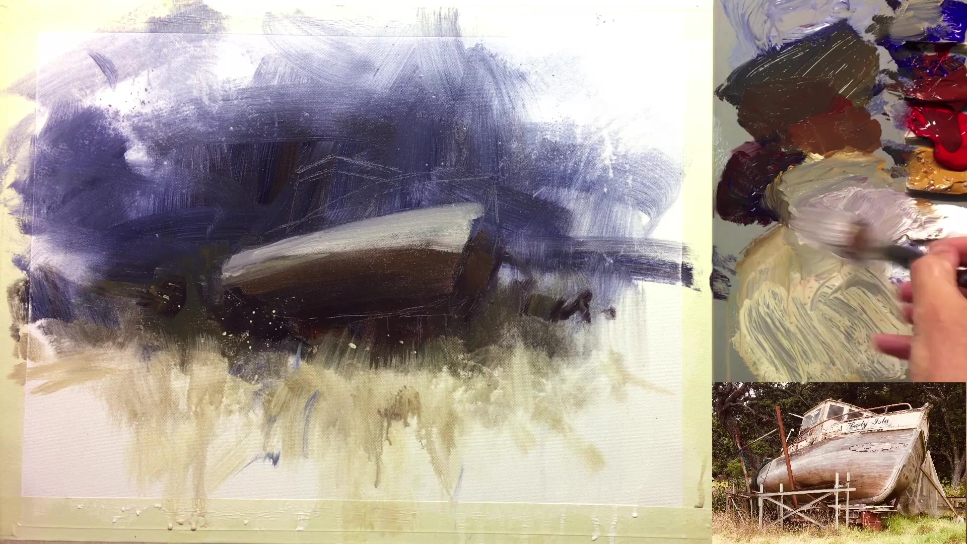 Step 13 — Blending and softening edges (video frame from the lesson)