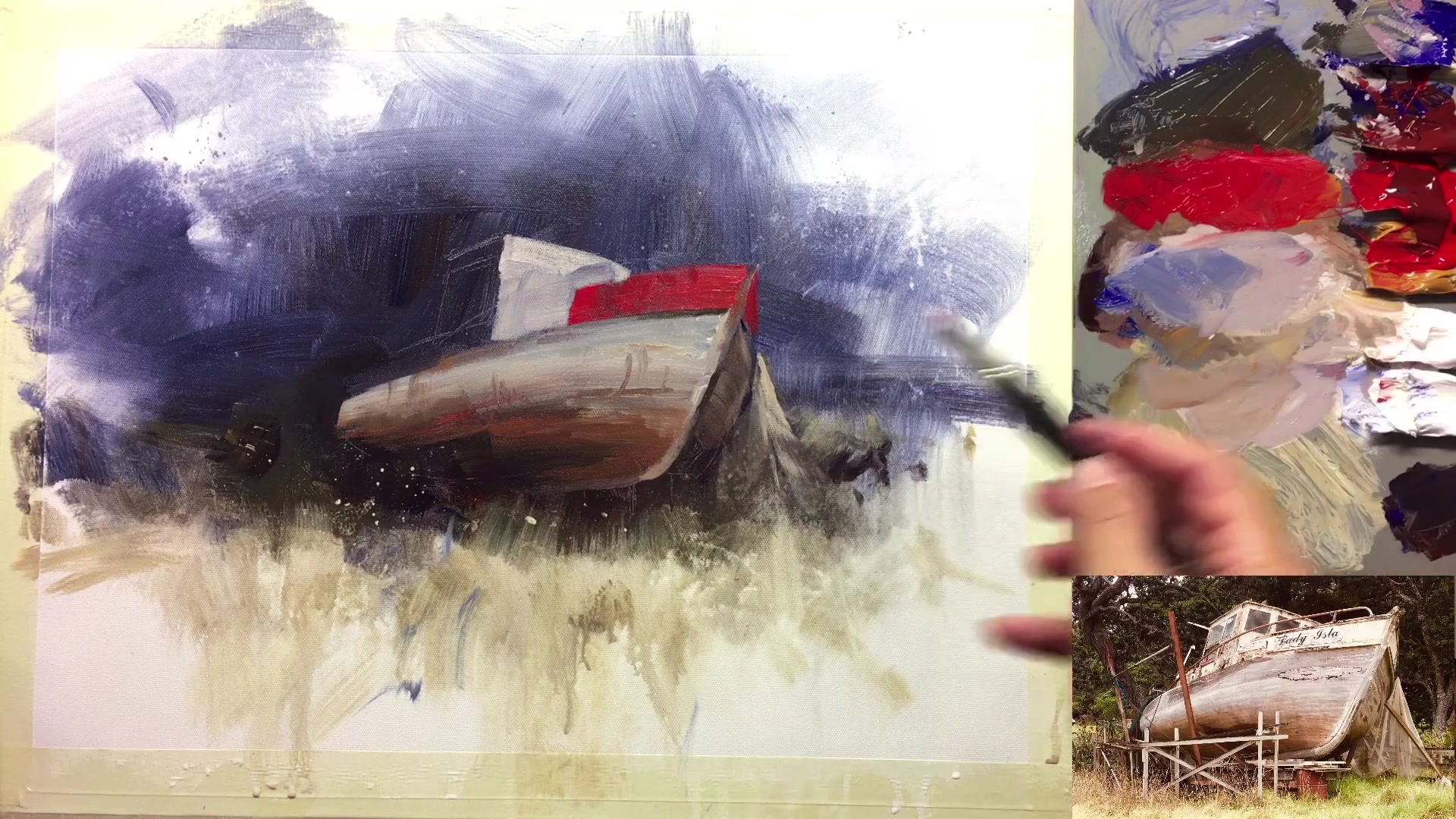 Step 16 — Detailing the cabin and rail (video frame from the lesson)