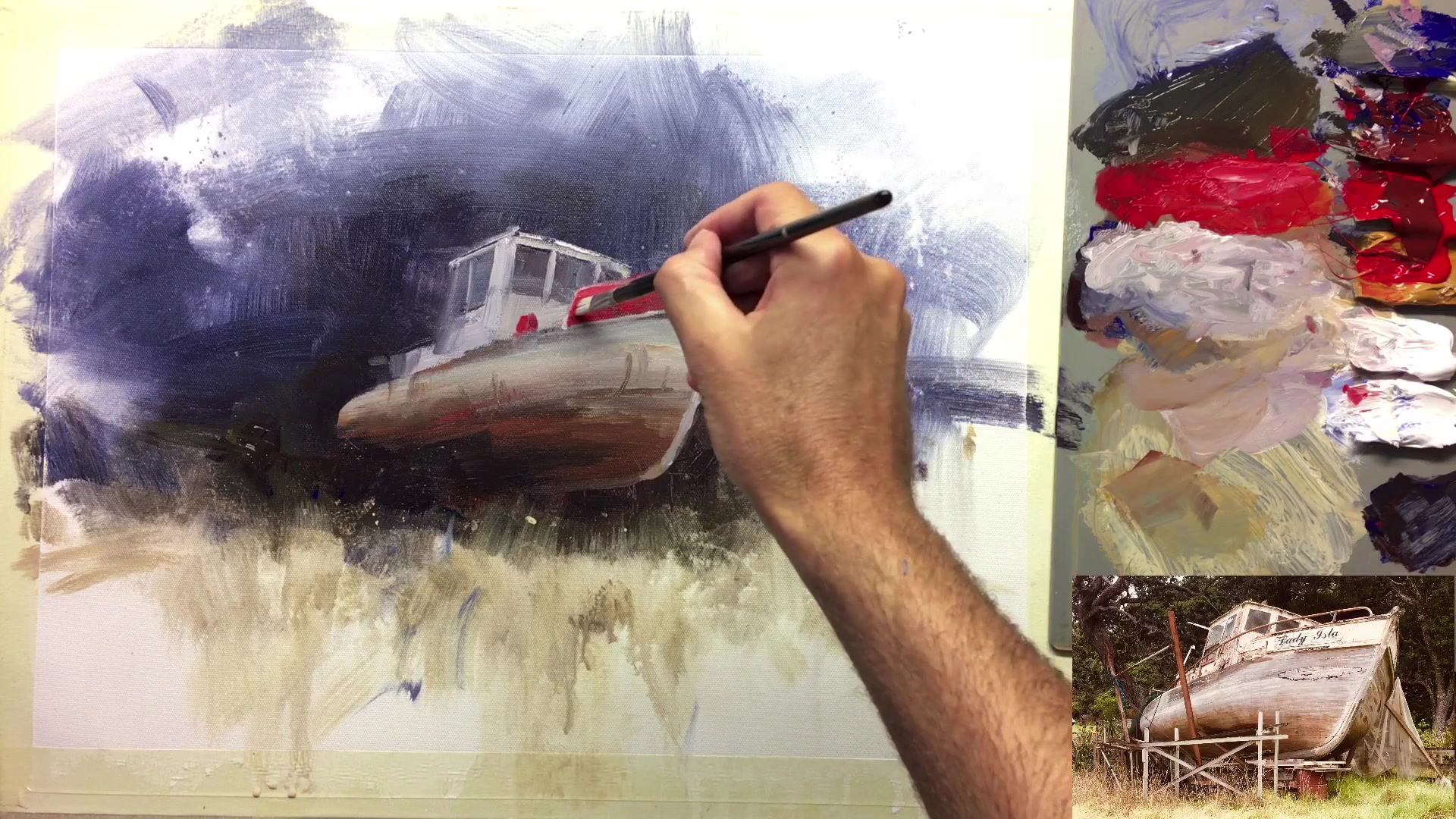 Step 19 — Softening and sharpening edges (video frame from the lesson)