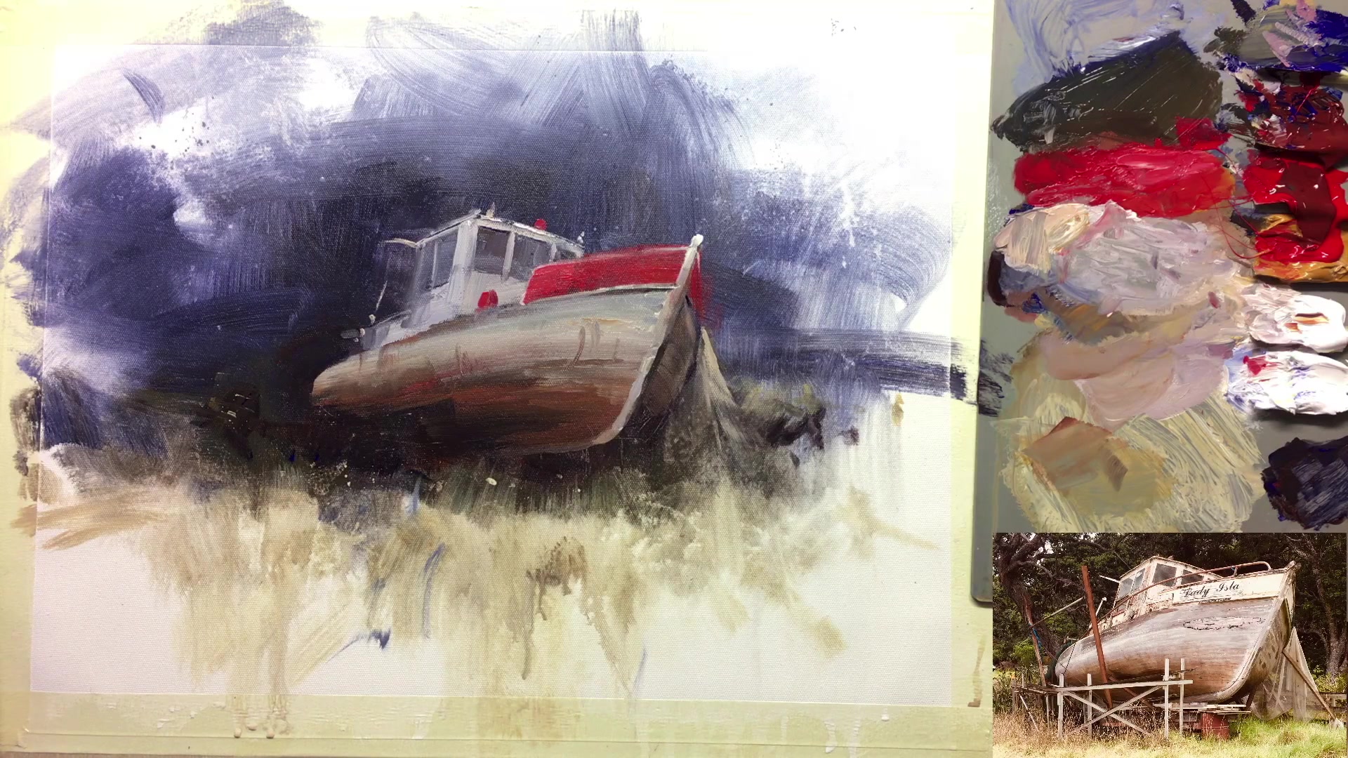 Step 20 — Experimenting with paint removal (video frame from the lesson)