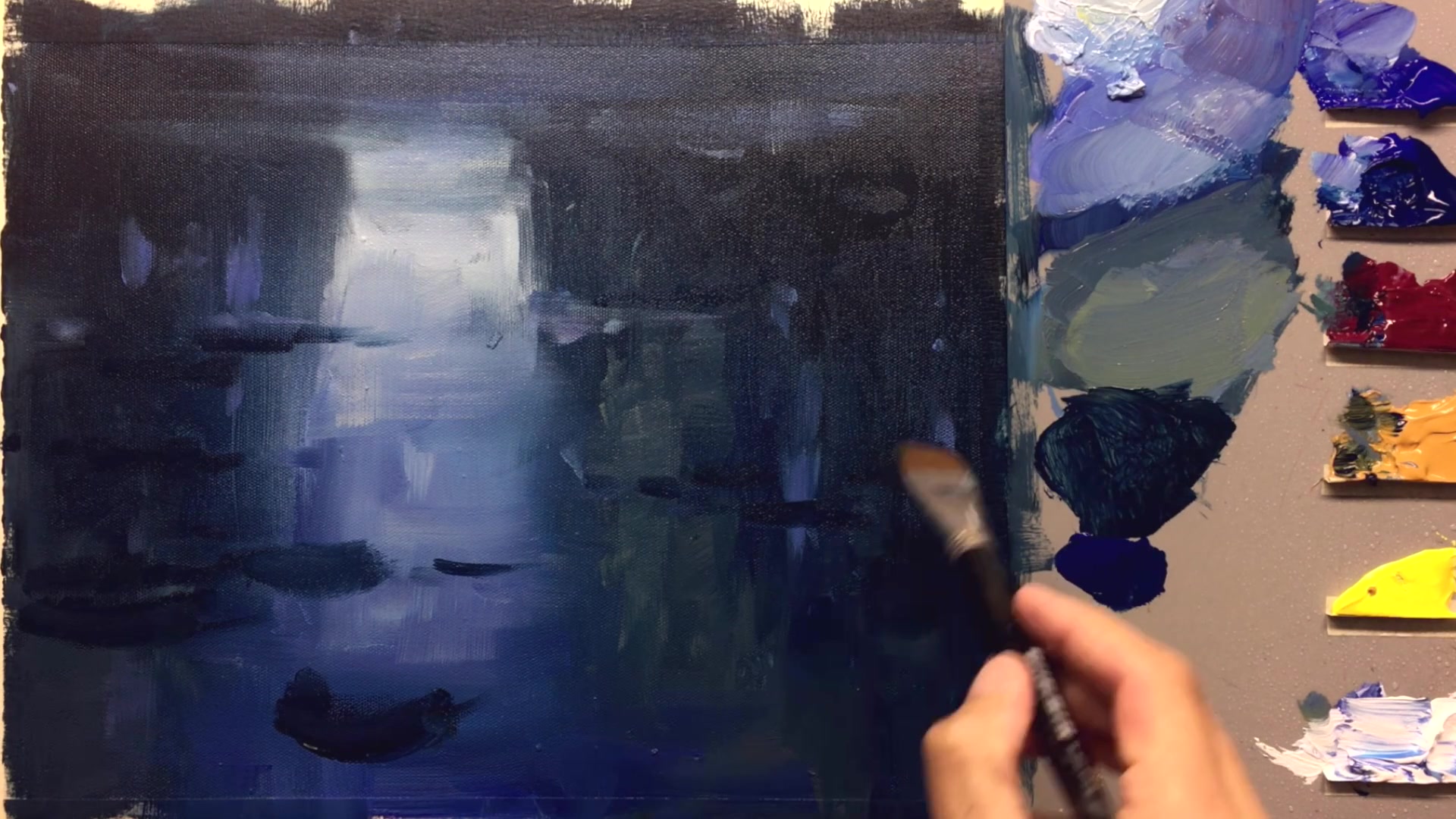 Step 6 — Painting Water Lily Pads (video frame from the lesson)