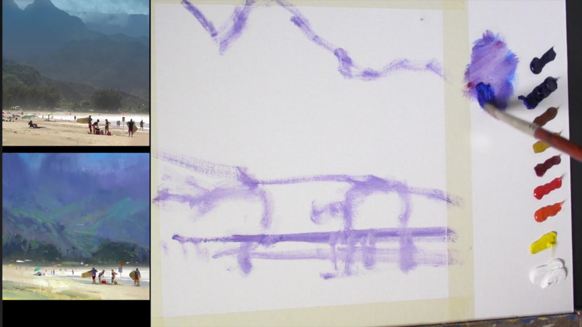 Step 5 — Mixing Dark Colors for Trees (video frame from the lesson)