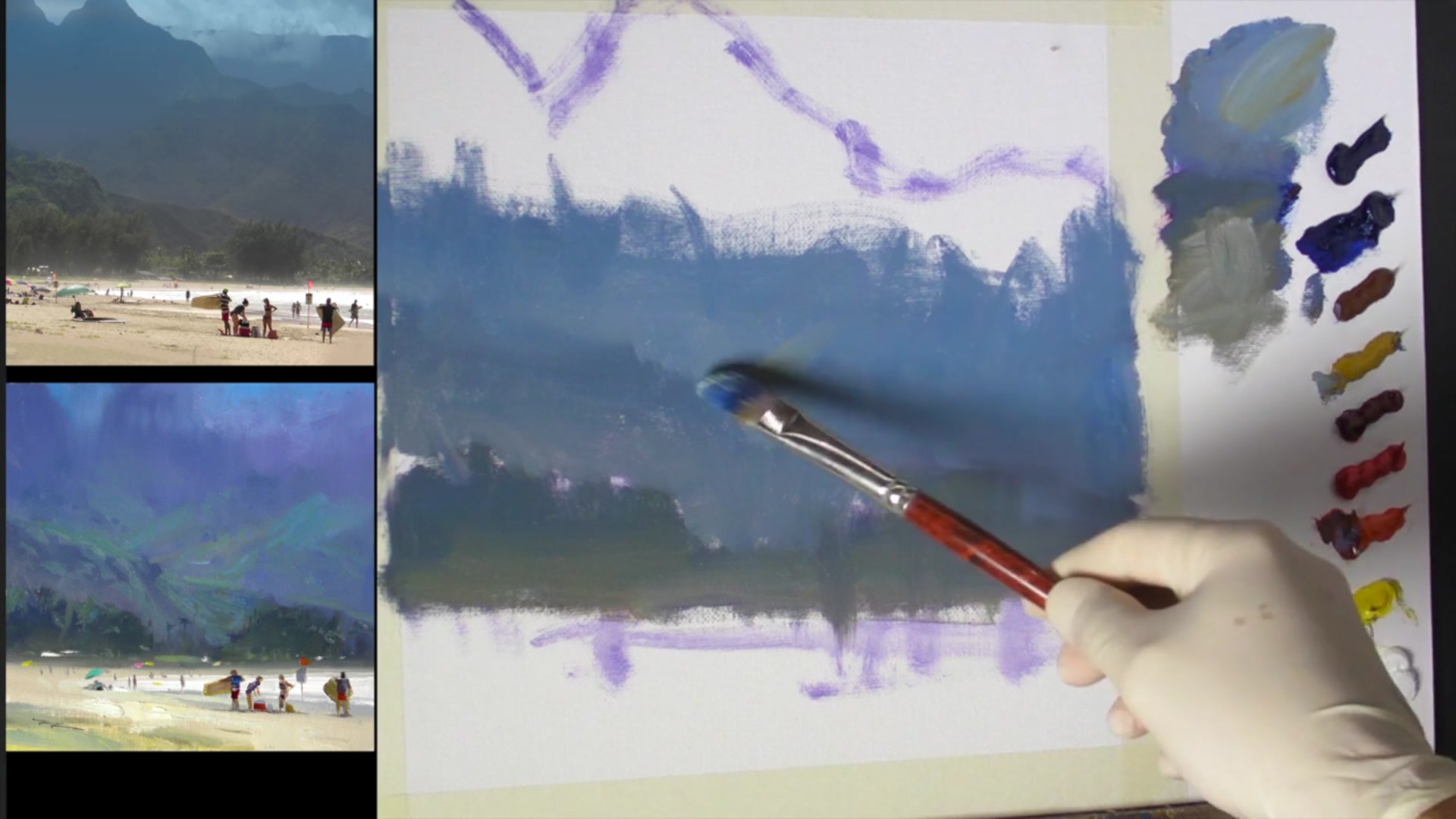 Step 7 — Painting Mountain Layers (video frame from the lesson)