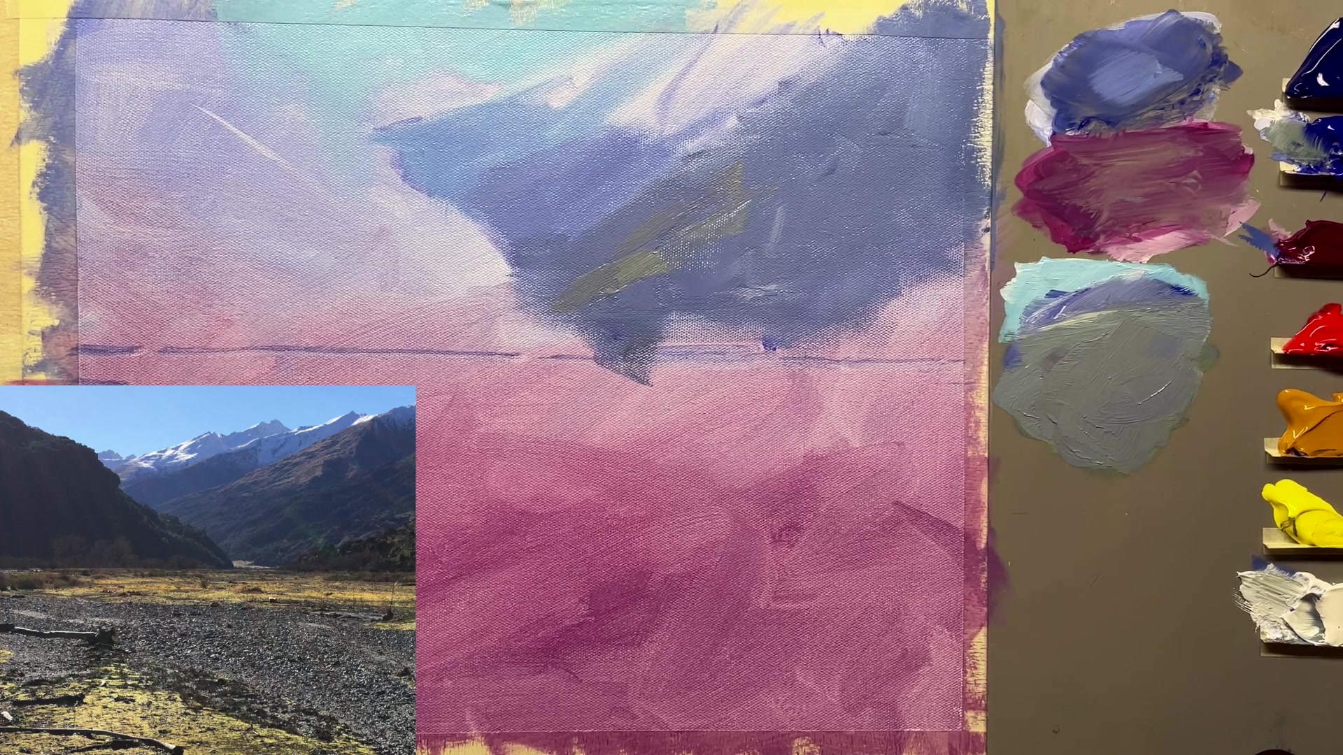 Step 11 — Detailing distant landscape (video frame from the lesson)
