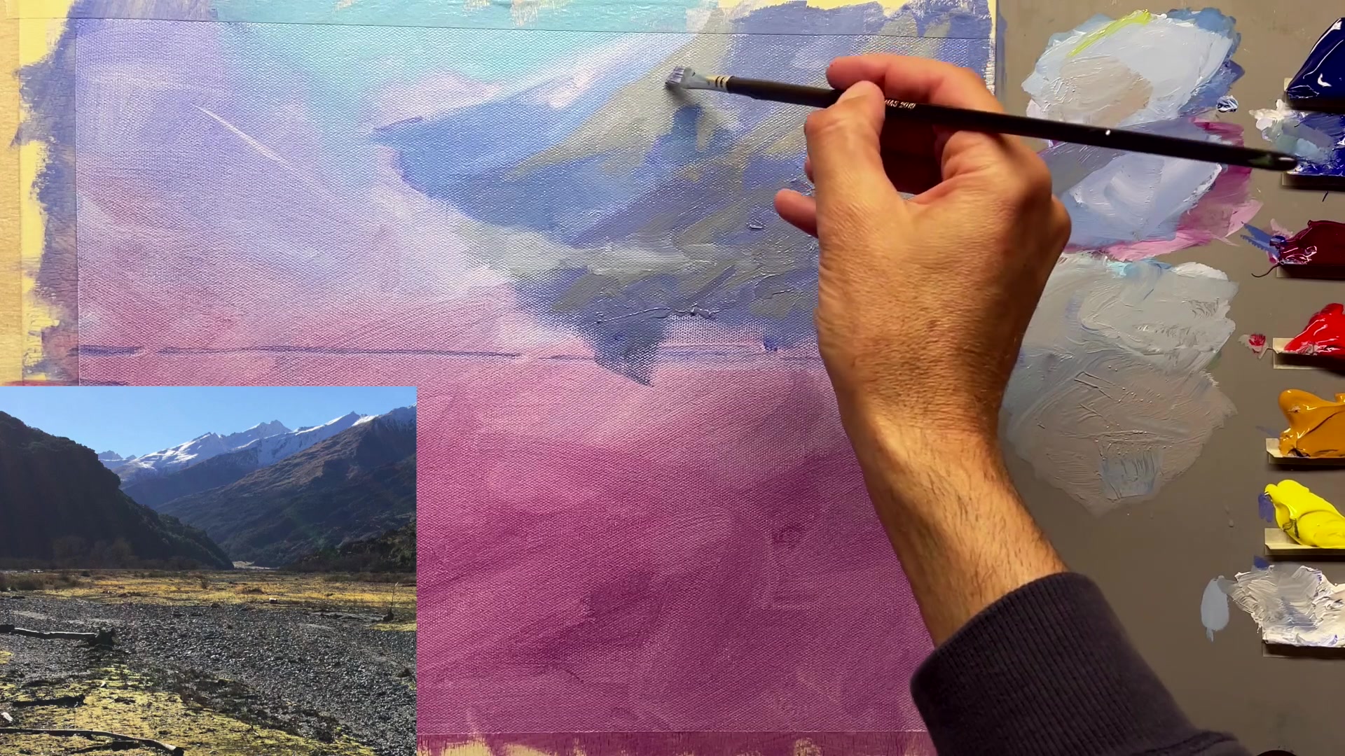 Step 16 — Detailing with small brush (video frame from the lesson)
