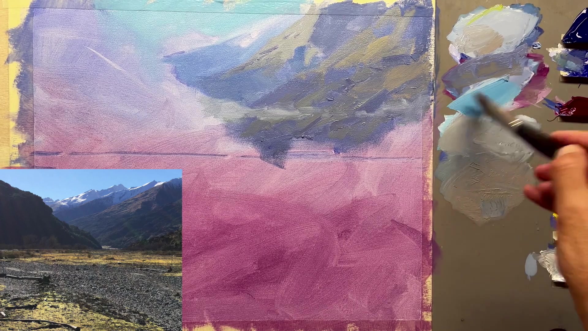 Step 17 — Snow highlights and shadows (video frame from the lesson)