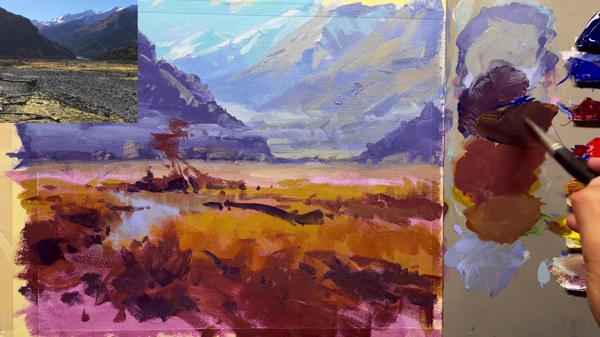 Step 42 — Mixing neutral grays (video frame from the lesson)