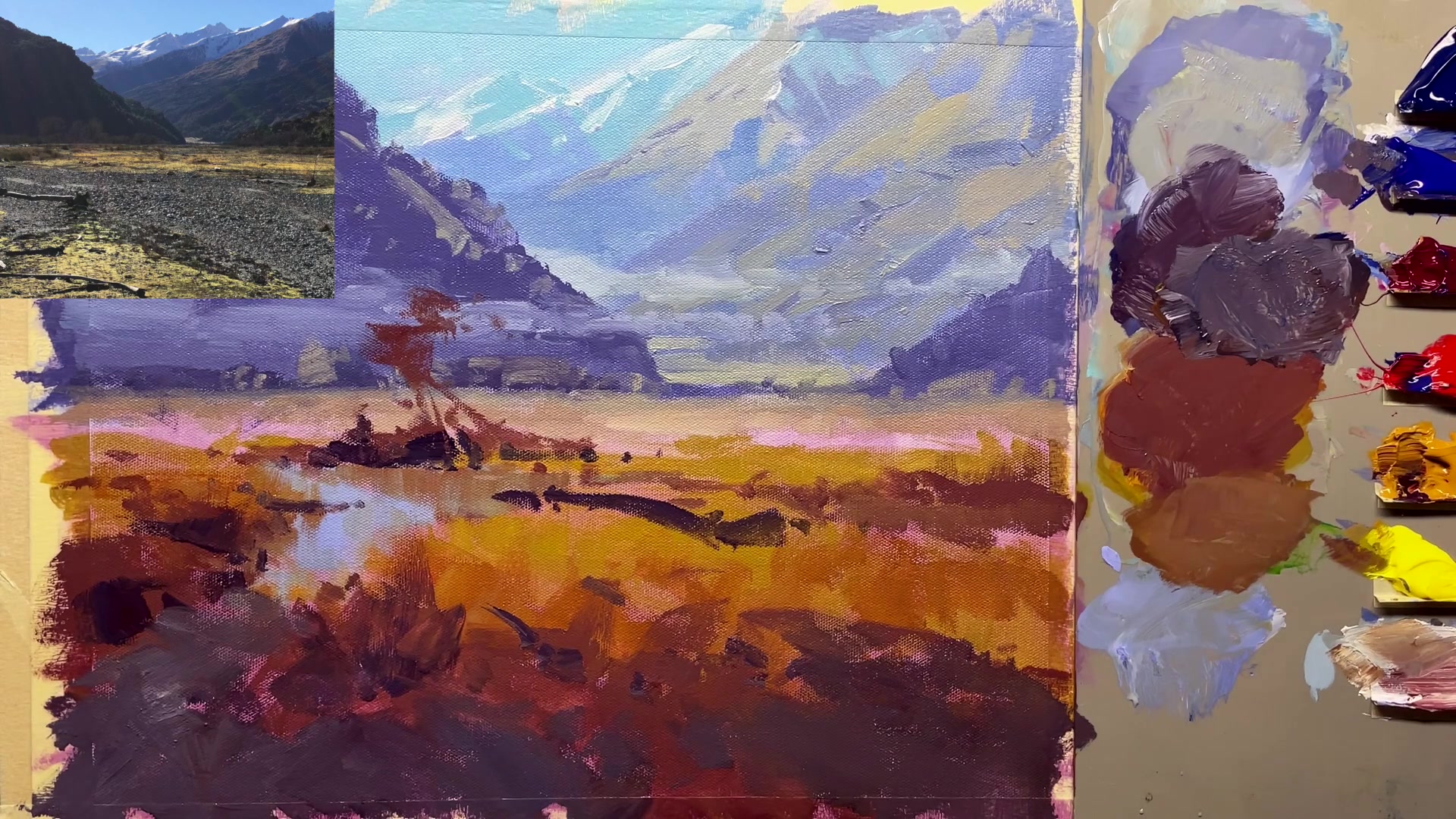 Step 43 — Alluvial dust colors (video frame from the lesson)