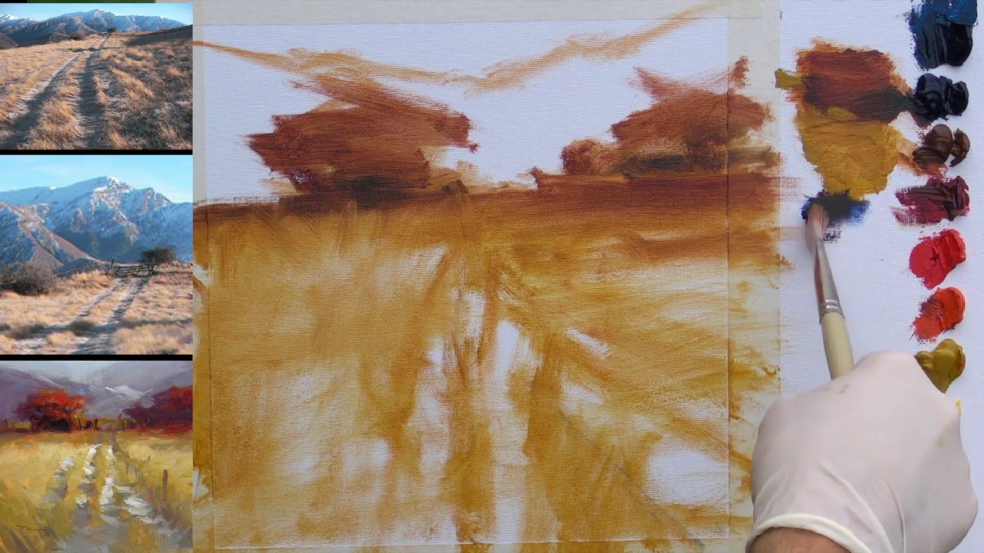 Step 10 — Mixing and Applying Snow Shadow Colors (video frame from the lesson)