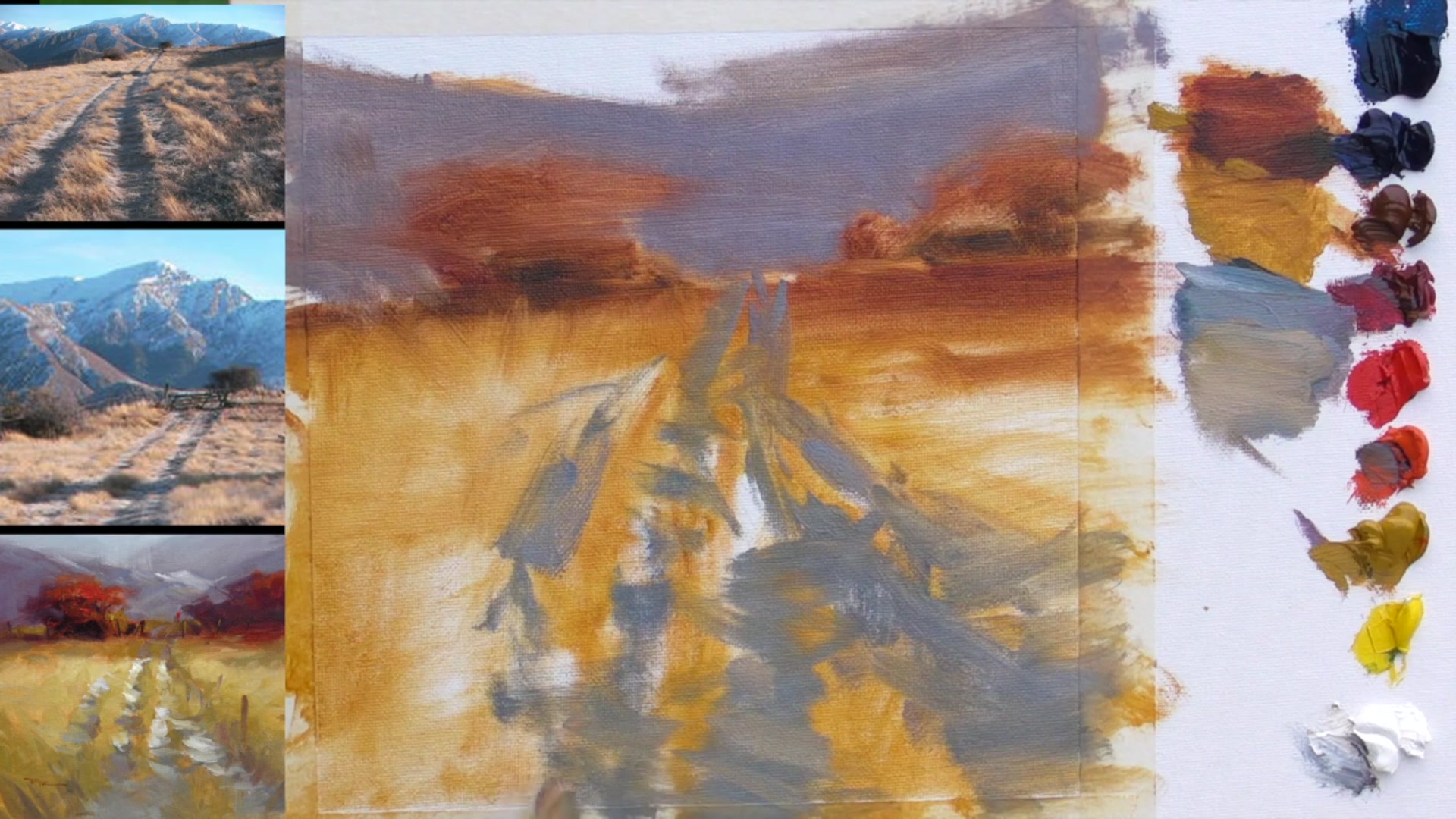 Step 11 — Blocking in the Sky and Background (video frame from the lesson)
