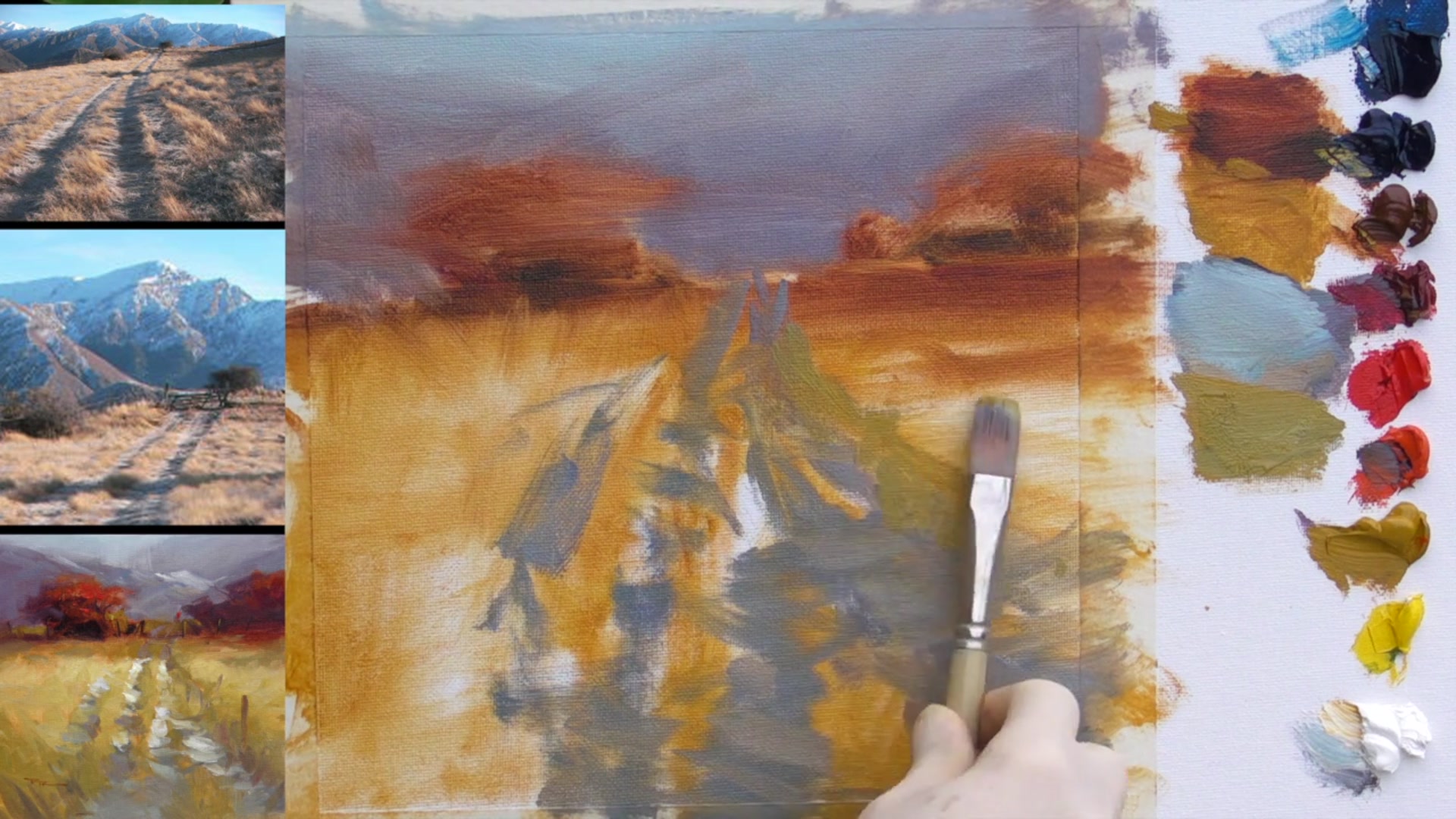 Step 13 — Building Texture and Light in the Grass (video frame from the lesson)