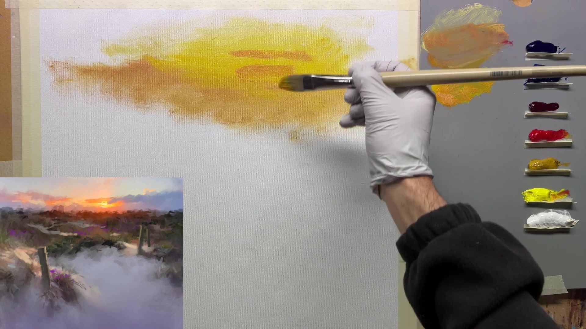 Step 6 — Color Mixing and Brush Technique (video frame from the lesson)