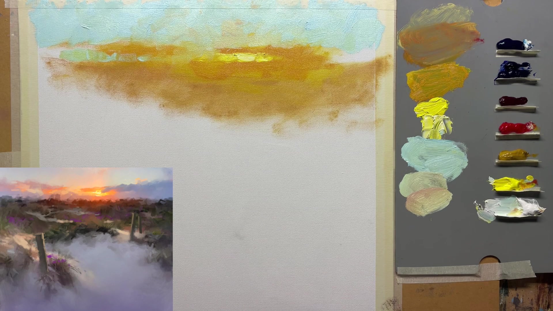 Step 8 — Working with Mauve and Ultramarine (video frame from the lesson)