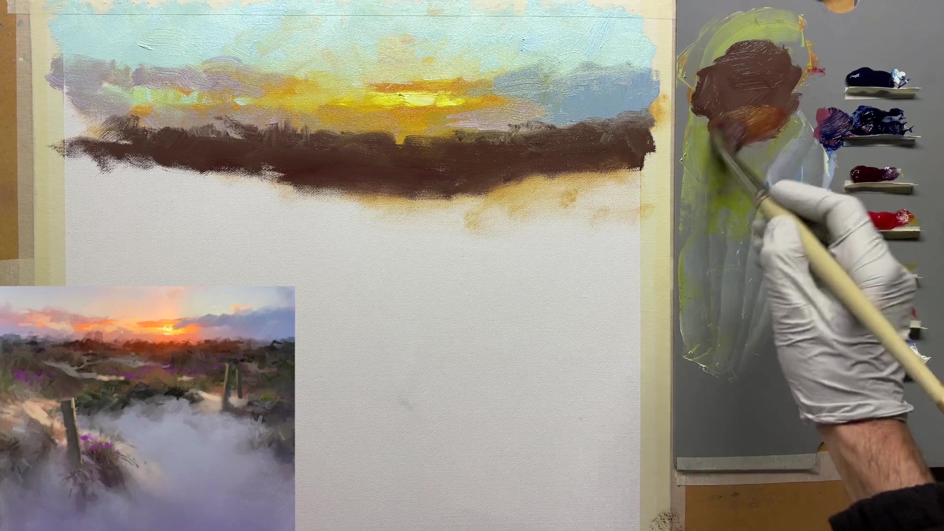 Step 10 — Adding Warmth and Bush Shapes (video frame from the lesson)