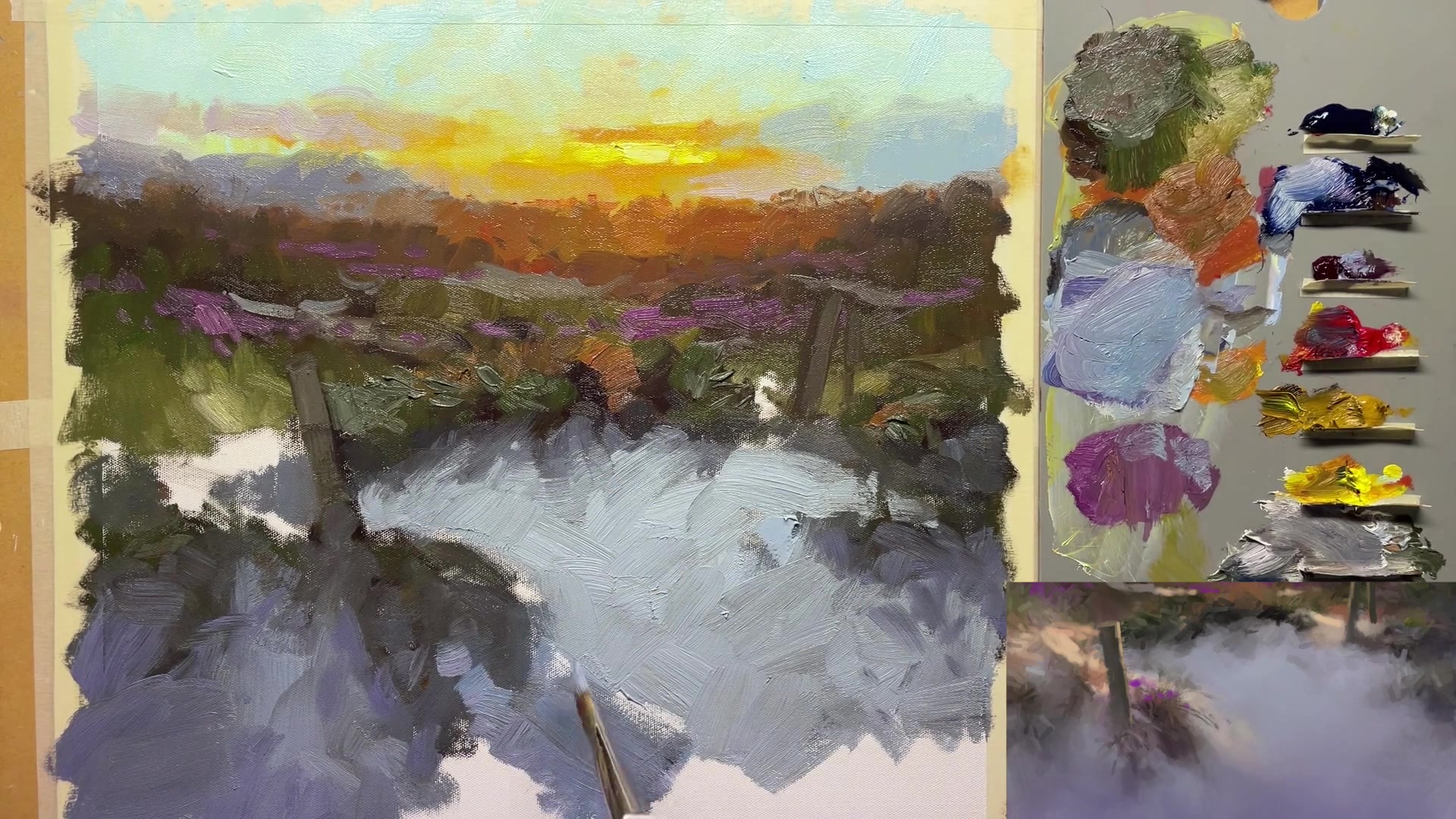 Step 16 — Warm Sand and Light Effects (video frame from the lesson)