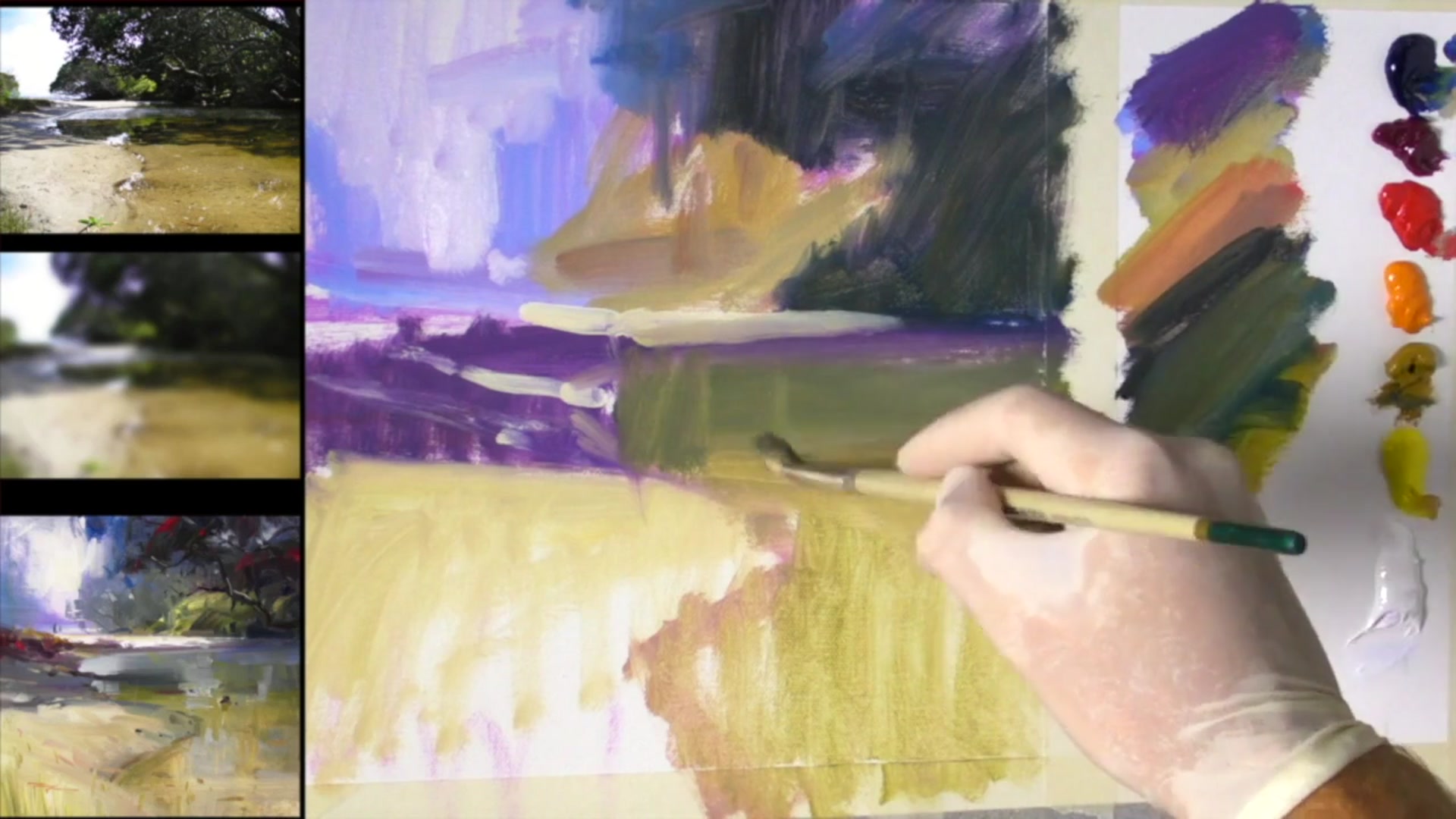 Step 7 — Painting Shadows and Water (video frame from the lesson)