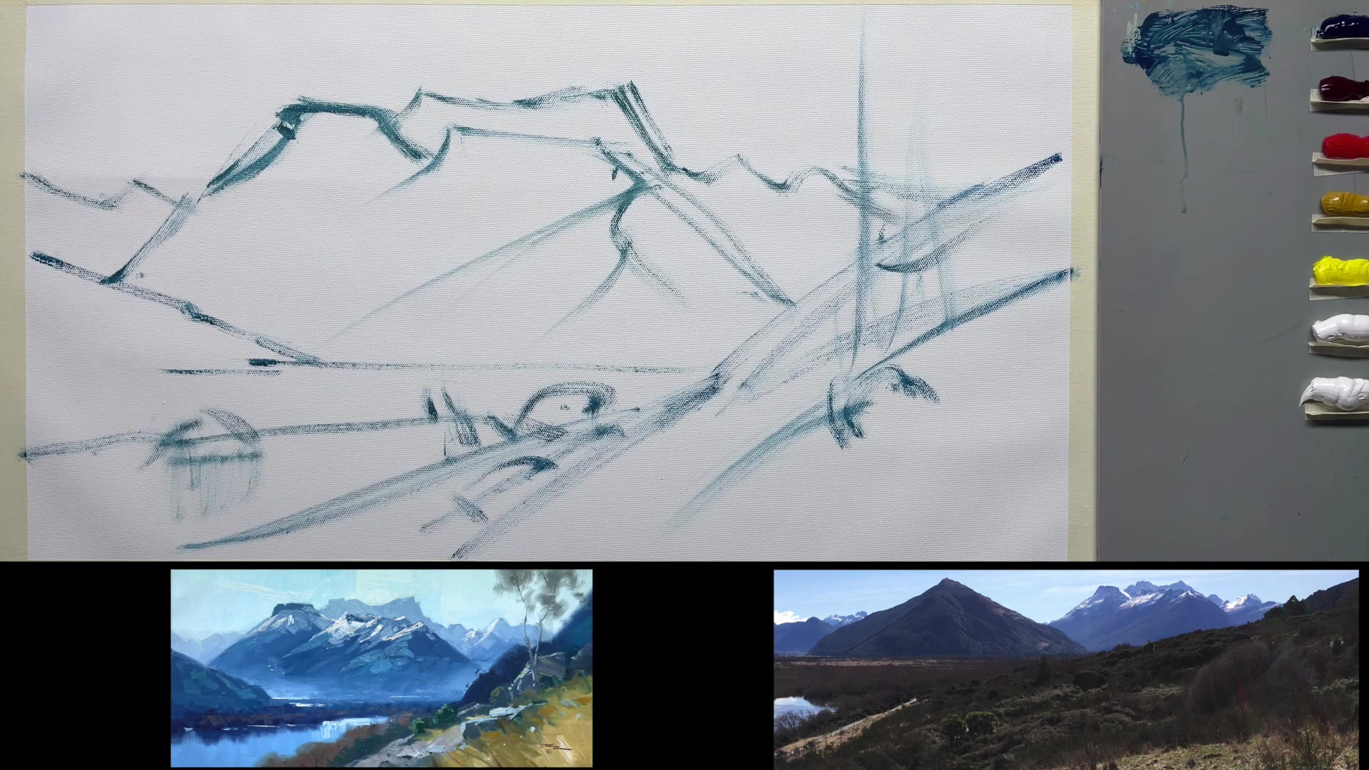 Step 2 — Blocking in the Mountains (video frame from the lesson)
