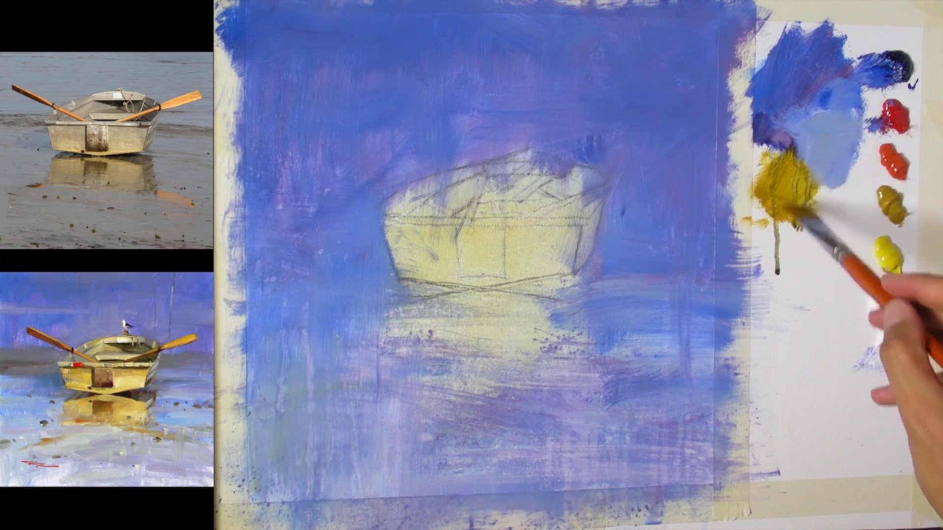 Step 3 — Color Mixing and Application (video frame from the lesson)