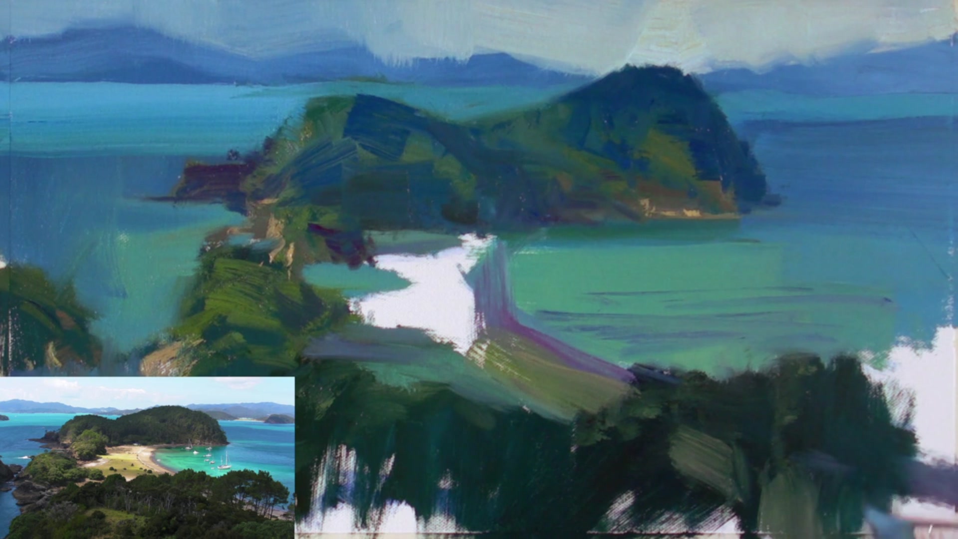 Step 11 — Painting Grass and Spotlight Area (video frame from the lesson)