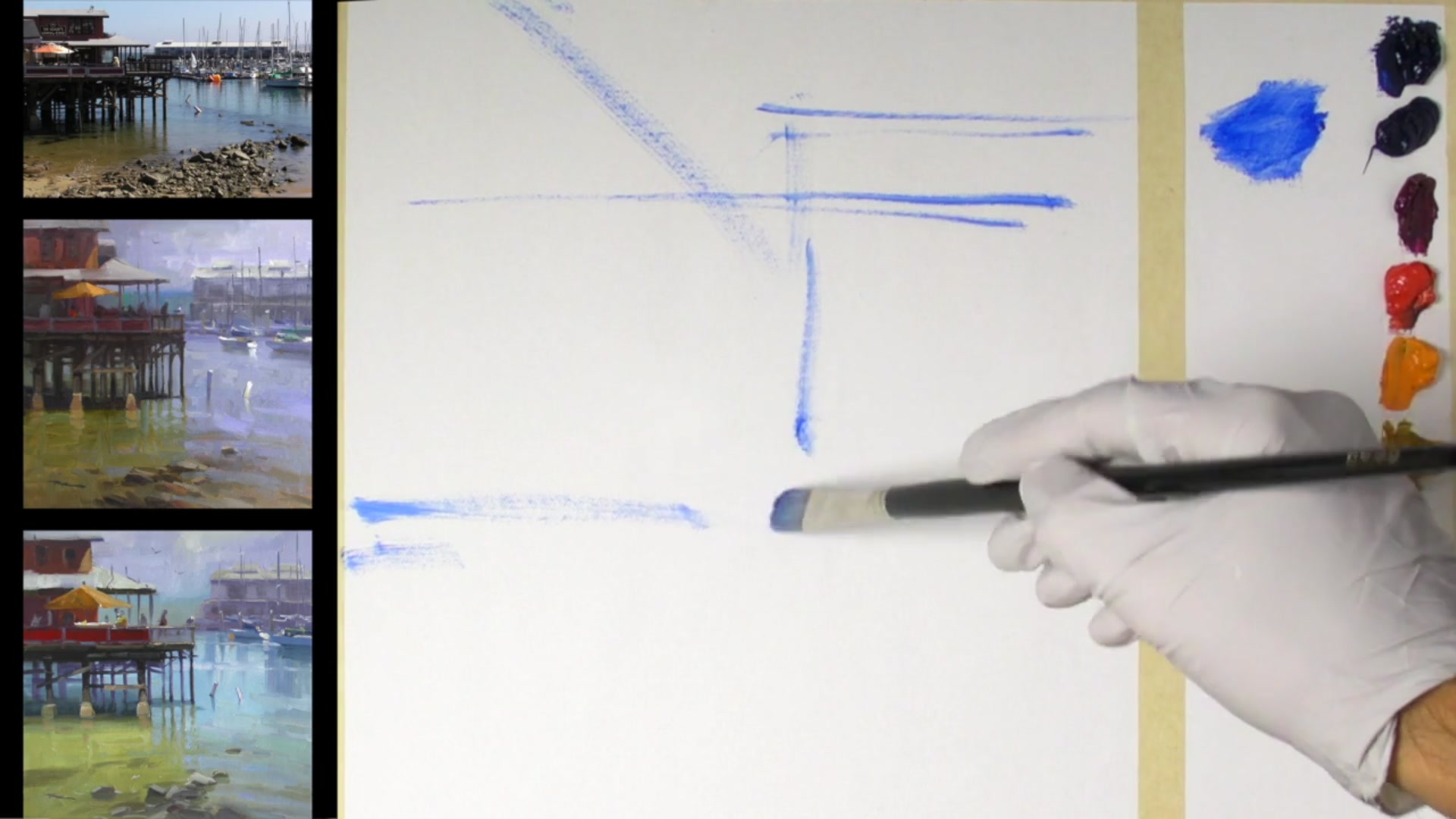 Step 4 — Blocking in Shapes and Composition Rules (video frame from the lesson)
