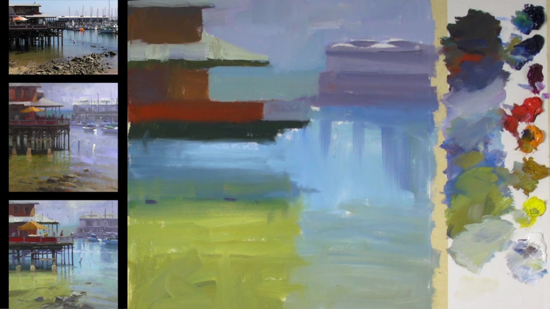 Step 19 — Painting Poles with Perspective (video frame from the lesson)