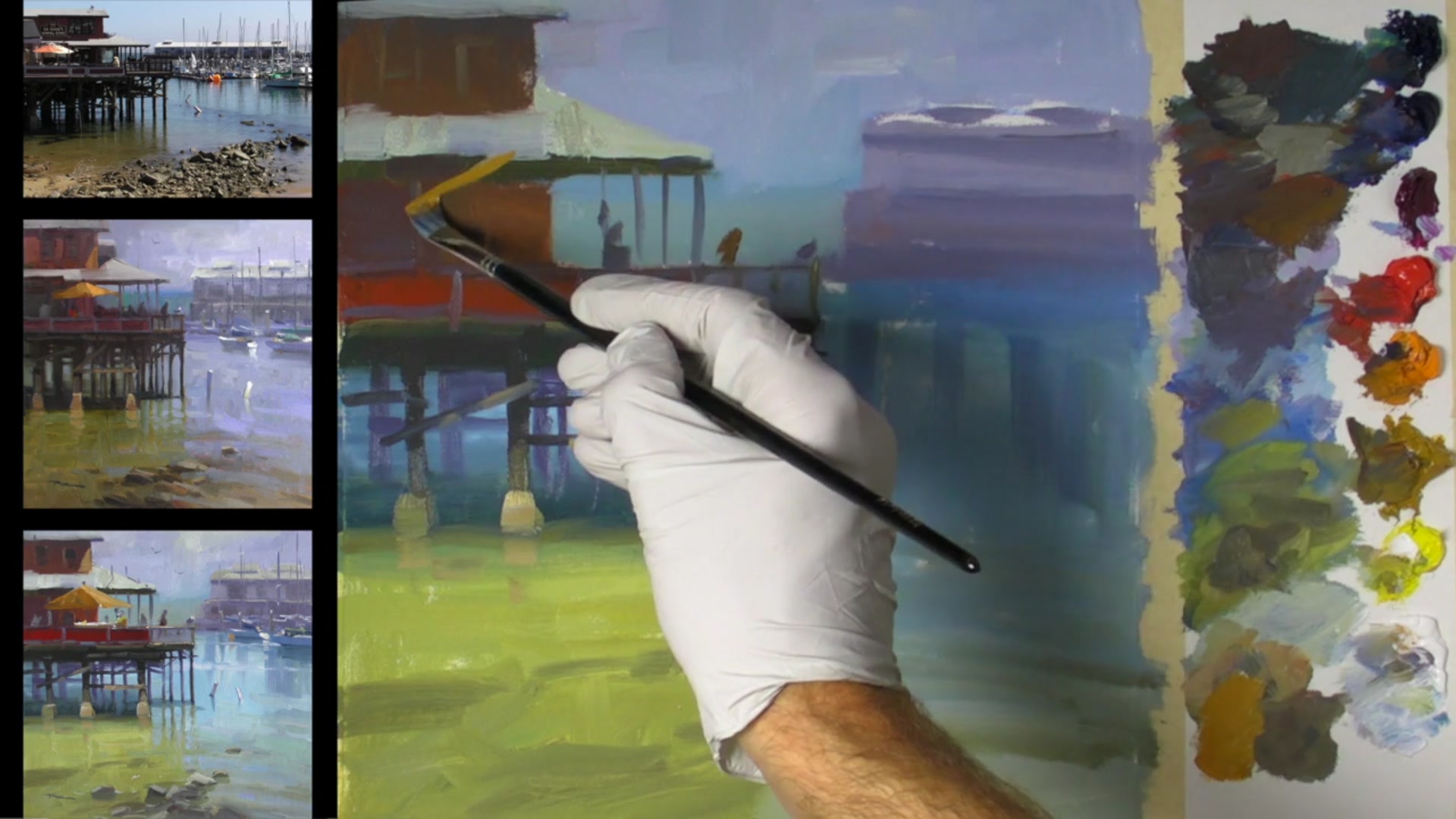 Step 22 — Painting Distant Boats (video frame from the lesson)