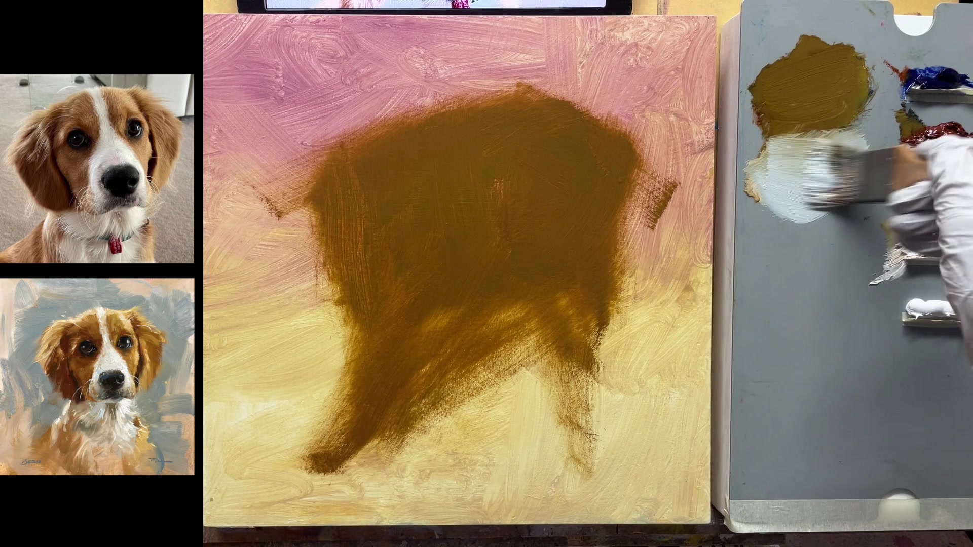 Step 4 — Blocking in the Dog's Shape (video frame from the lesson)