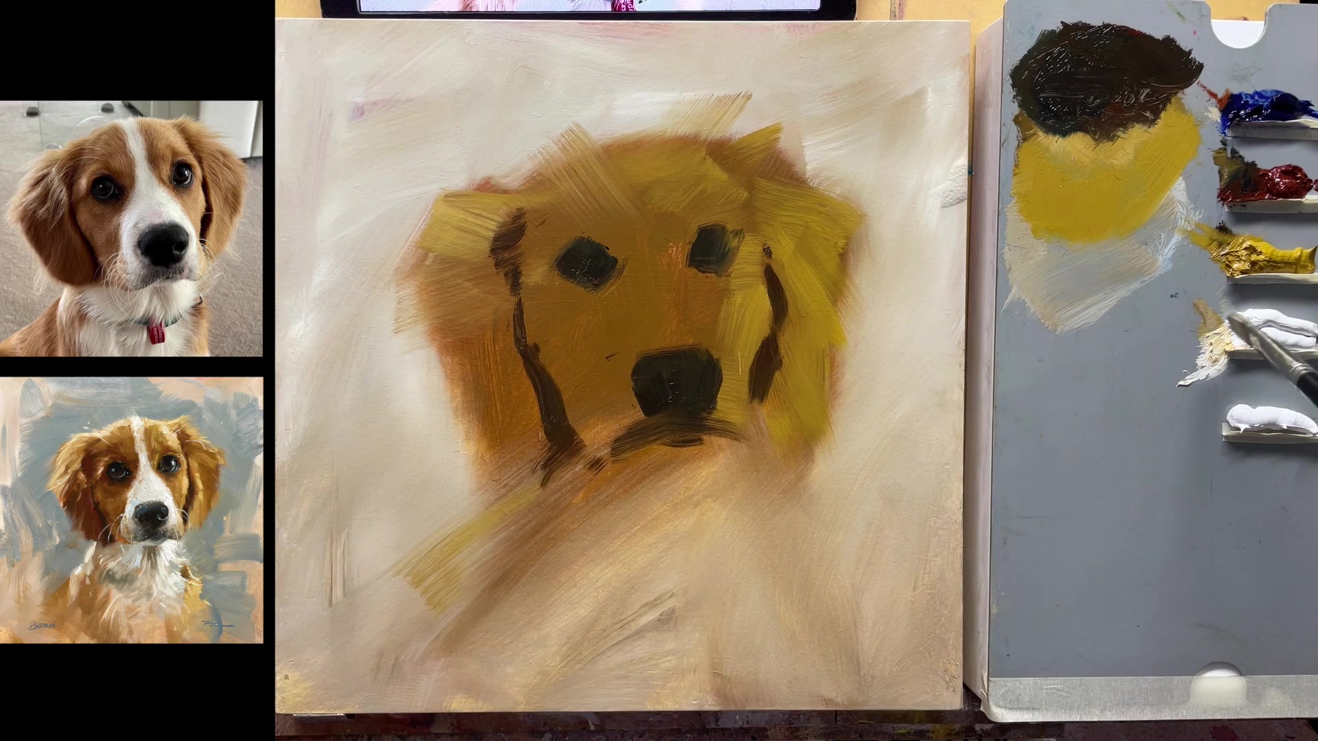 Step 7 — Painting the Face Base Layer (video frame from the lesson)