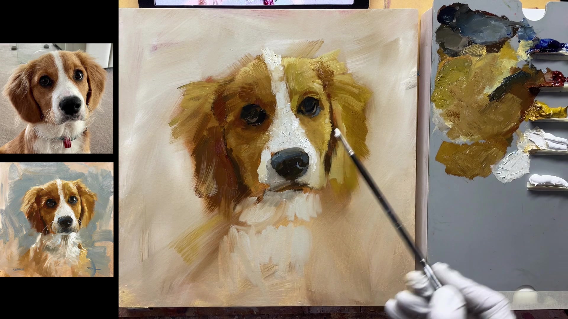 Step 16 — Softening Edges with a Fan Brush (video frame from the lesson)
