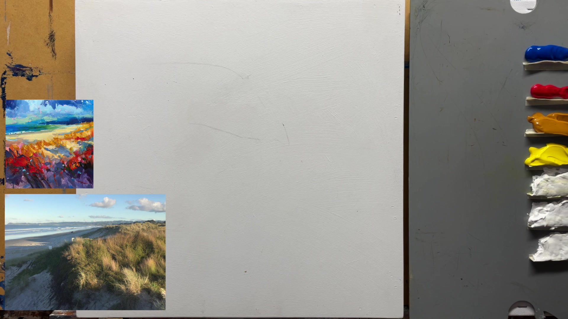 Step 2 — Initial sketch and composition (video frame from the lesson)