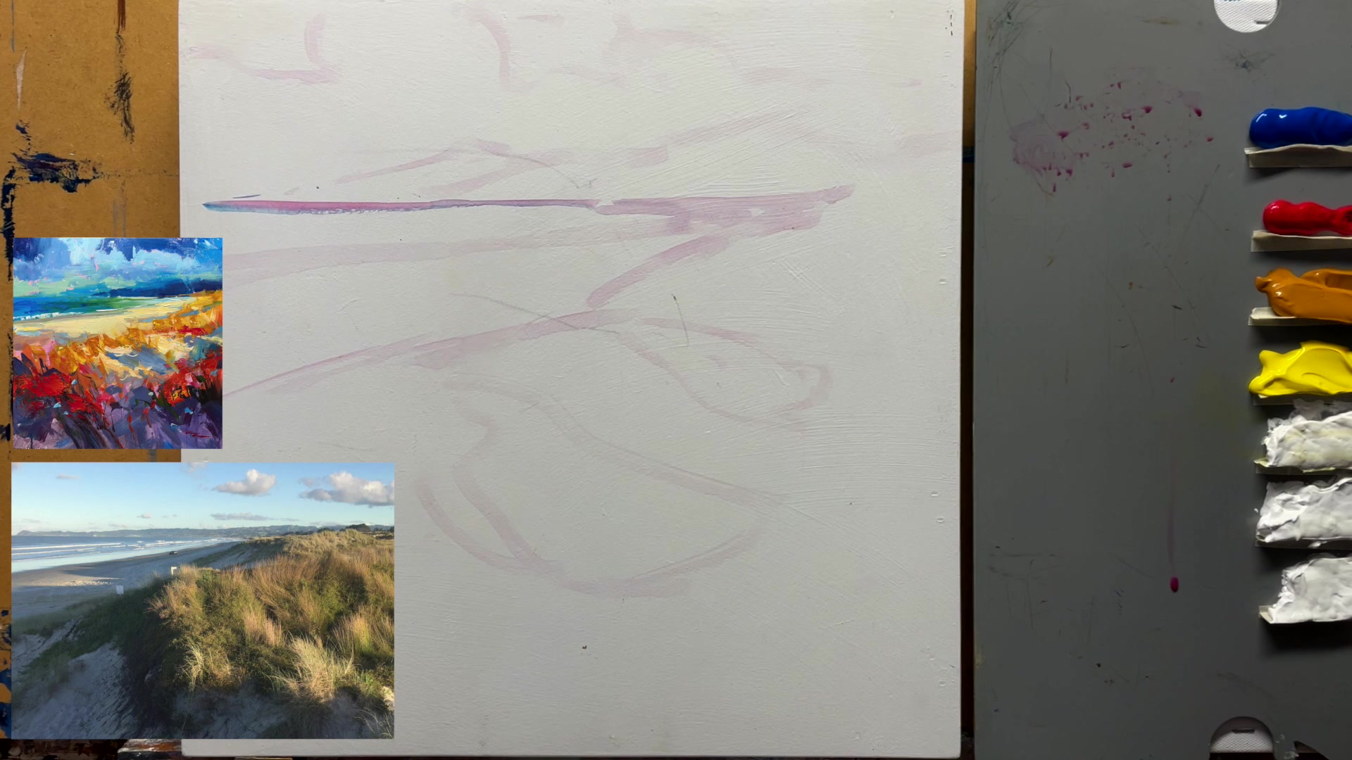 Step 3 — Base coat and color layering (video frame from the lesson)