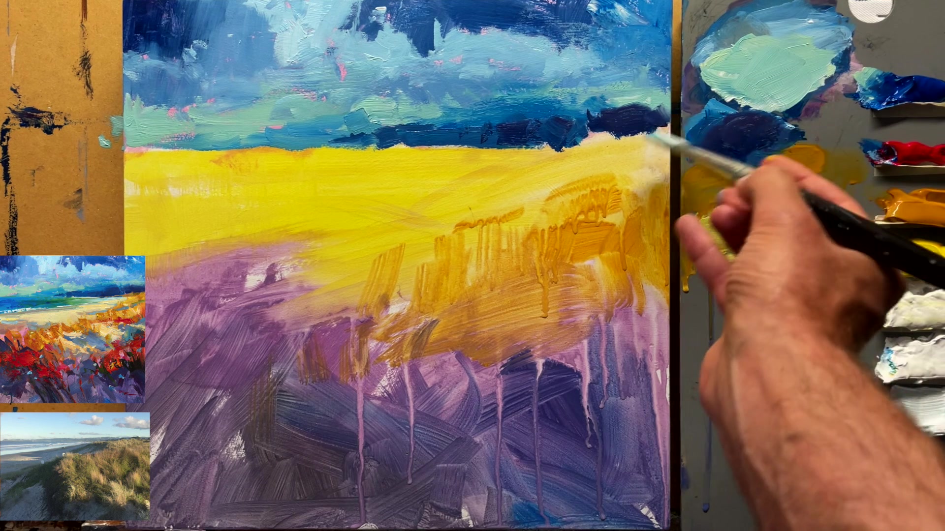 Step 8 — Foreground waves and texture (video frame from the lesson)