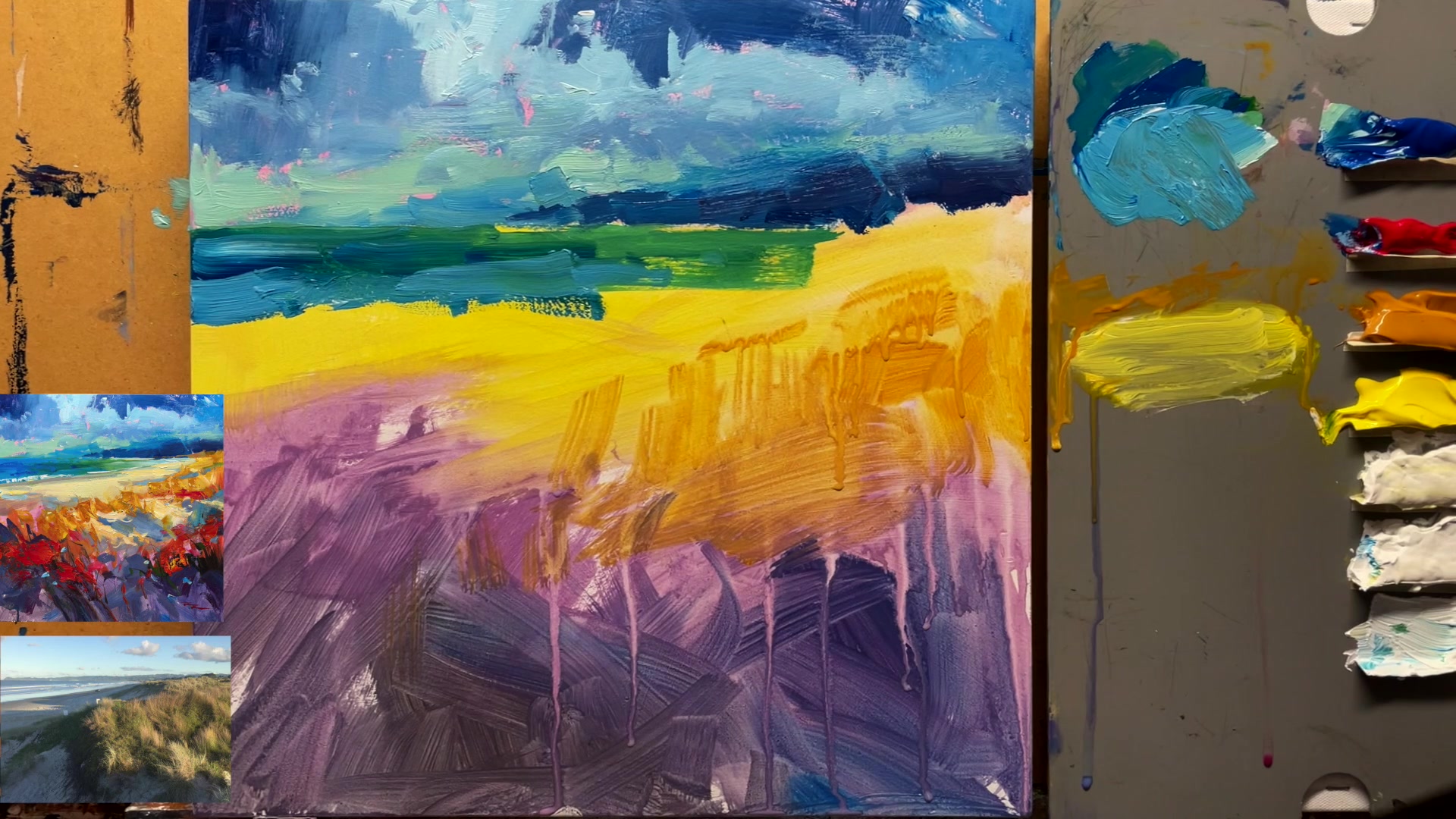 Step 9 — Sand and atmospheric perspective (video frame from the lesson)