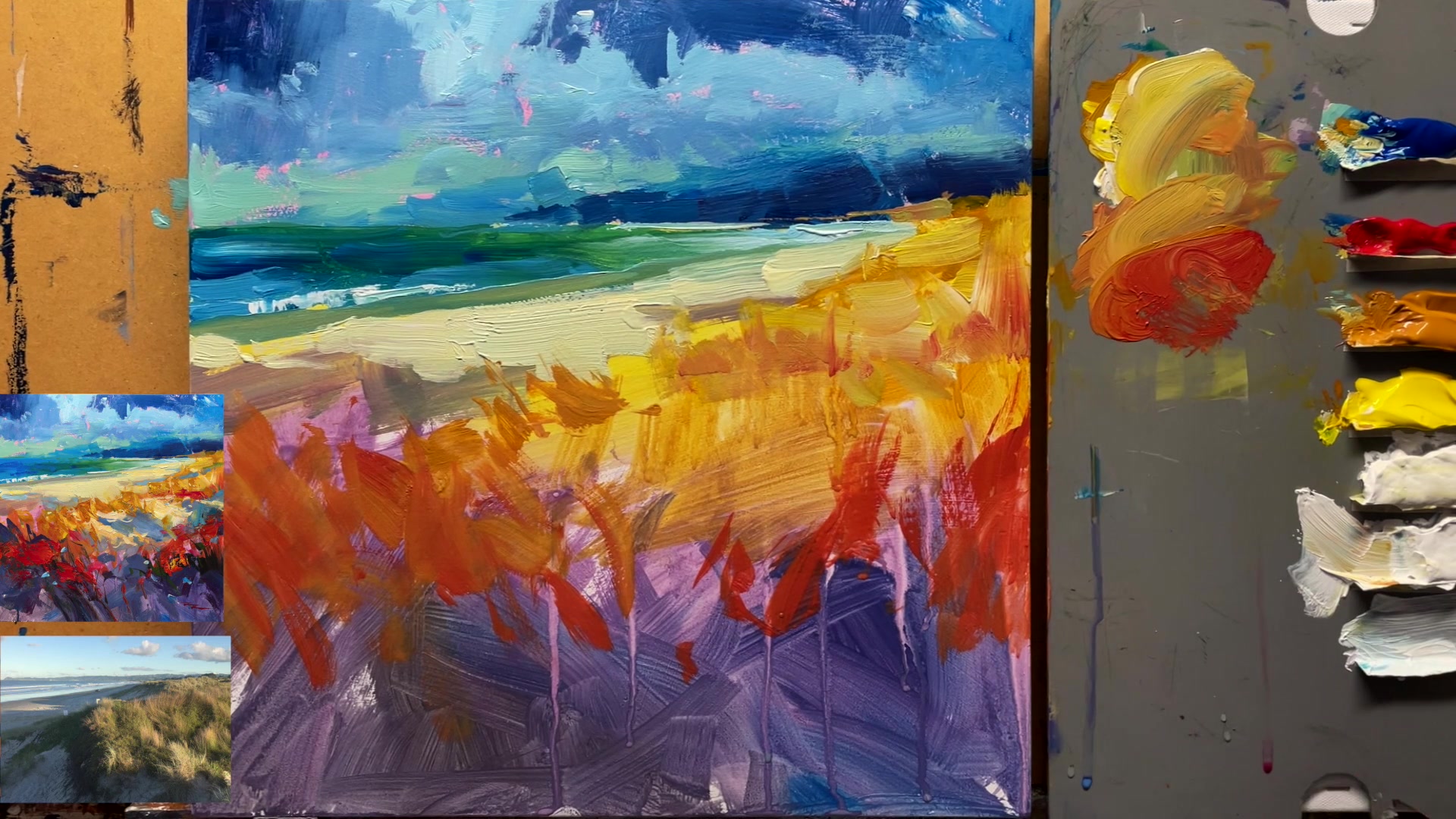 Step 11 — Dark accents and brushwork (video frame from the lesson)