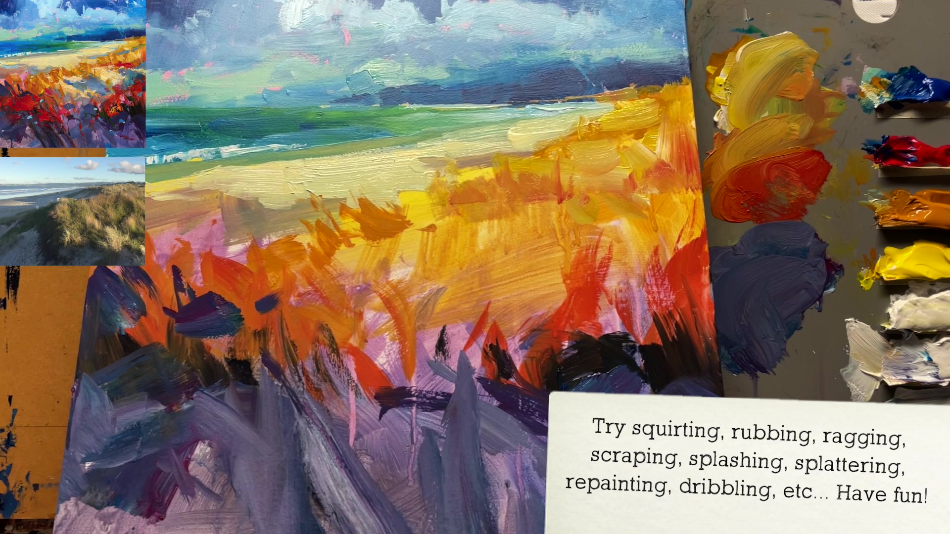 Step 12 — Sand dunes and impasto technique (video frame from the lesson)