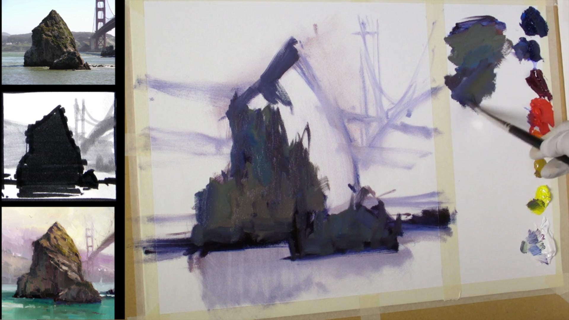Step 4 — Light reflection on the rock (video frame from the lesson)