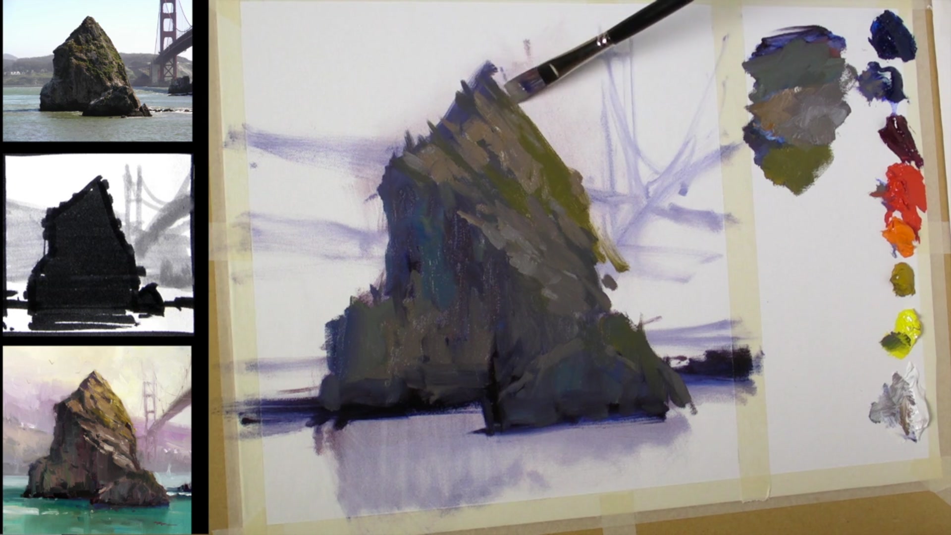 Step 7 — Re-establishing dark accents (video frame from the lesson)