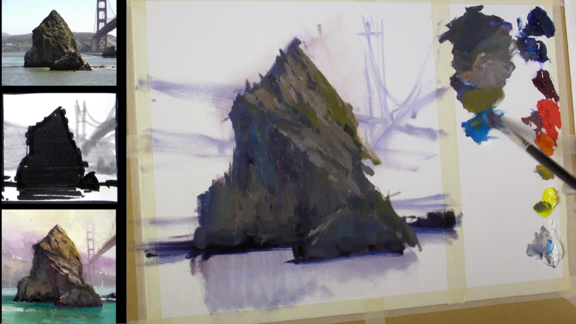 Step 8 — Painting the water (video frame from the lesson)