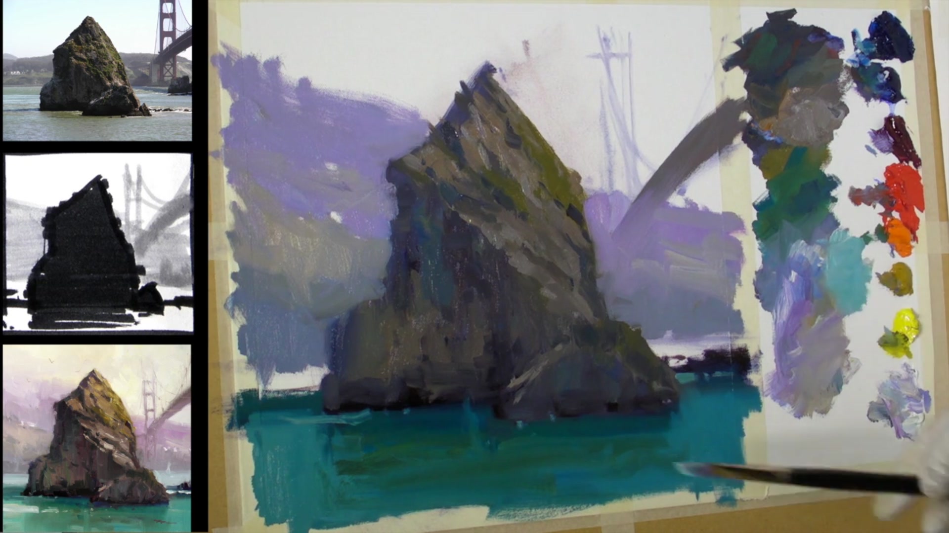 Step 10 — Mixing and painting the sky (video frame from the lesson)