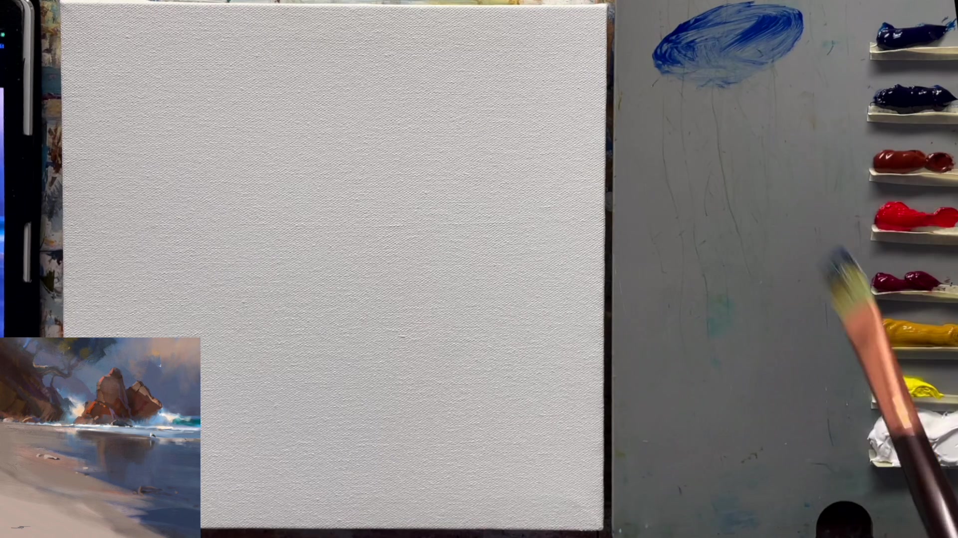 Step 6 — Initial Sketch on Canvas (video frame from the lesson)