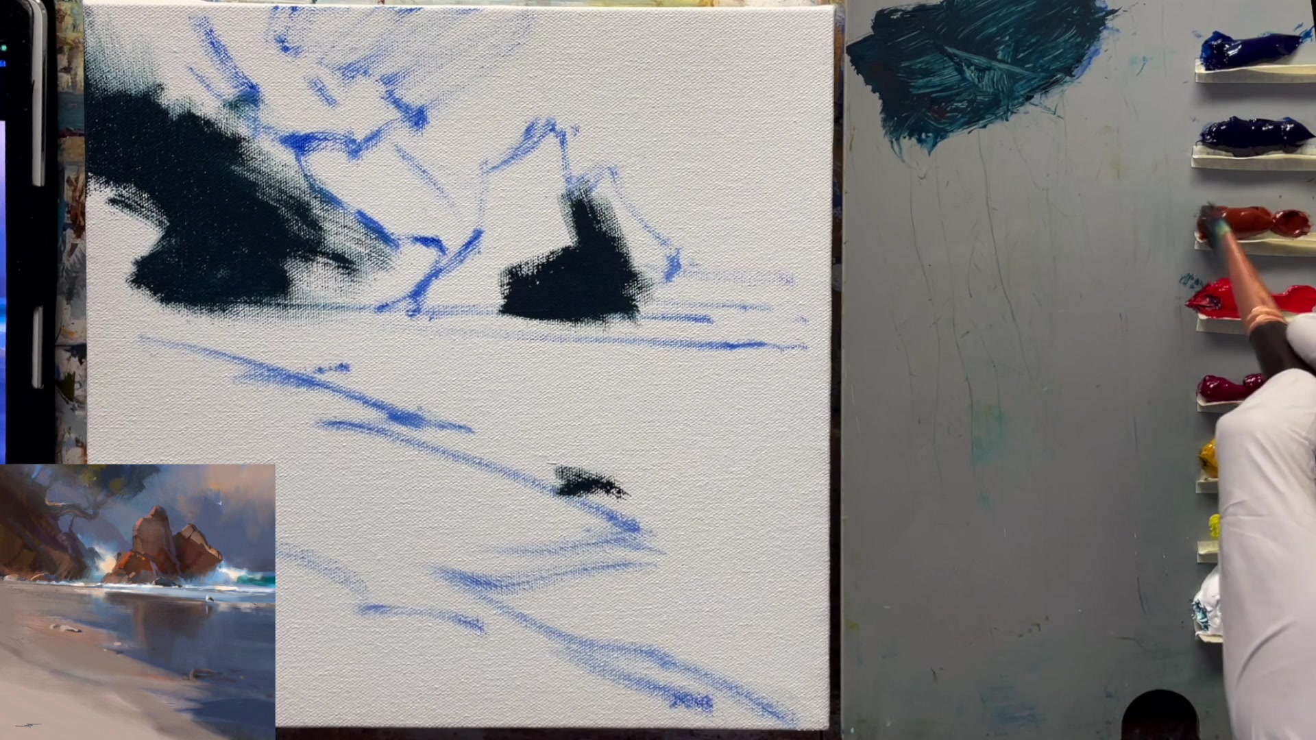 Step 8 — Building Up Dark Values (video frame from the lesson)