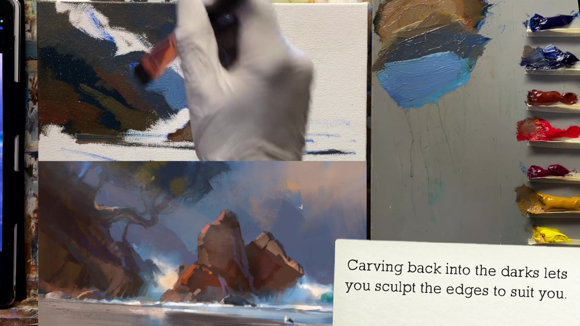 Step 11 — Sky and Water Blending (video frame from the lesson)