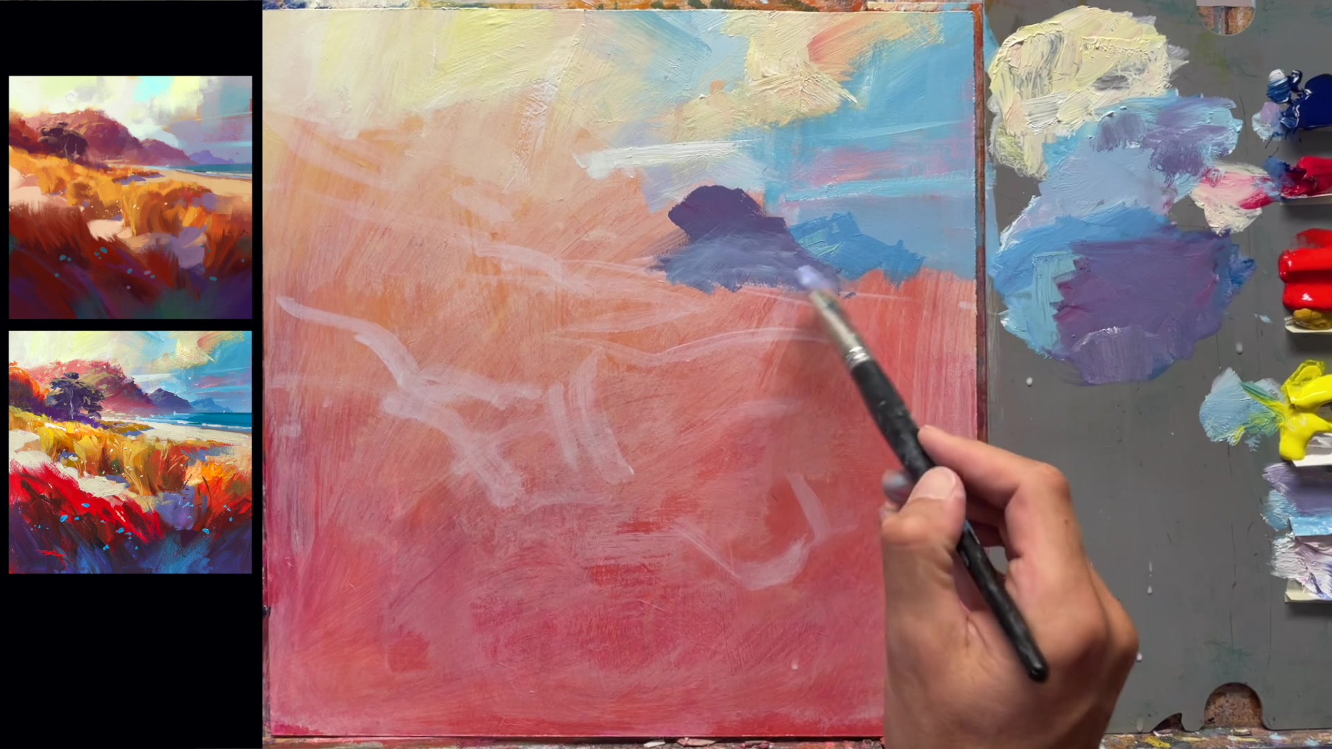 Step 7 — Foreground Bush and Trees (video frame from the lesson)