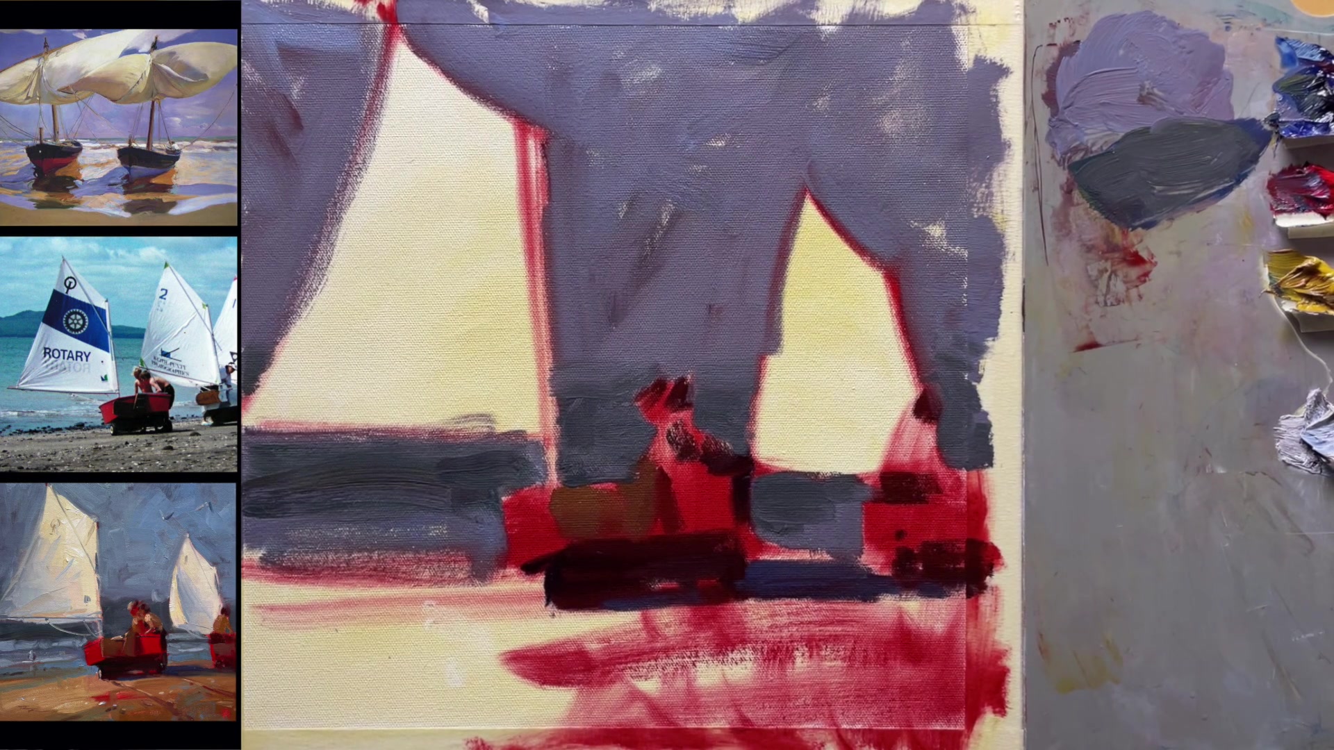 Step 11 — Painting the Sails (video frame from the lesson)